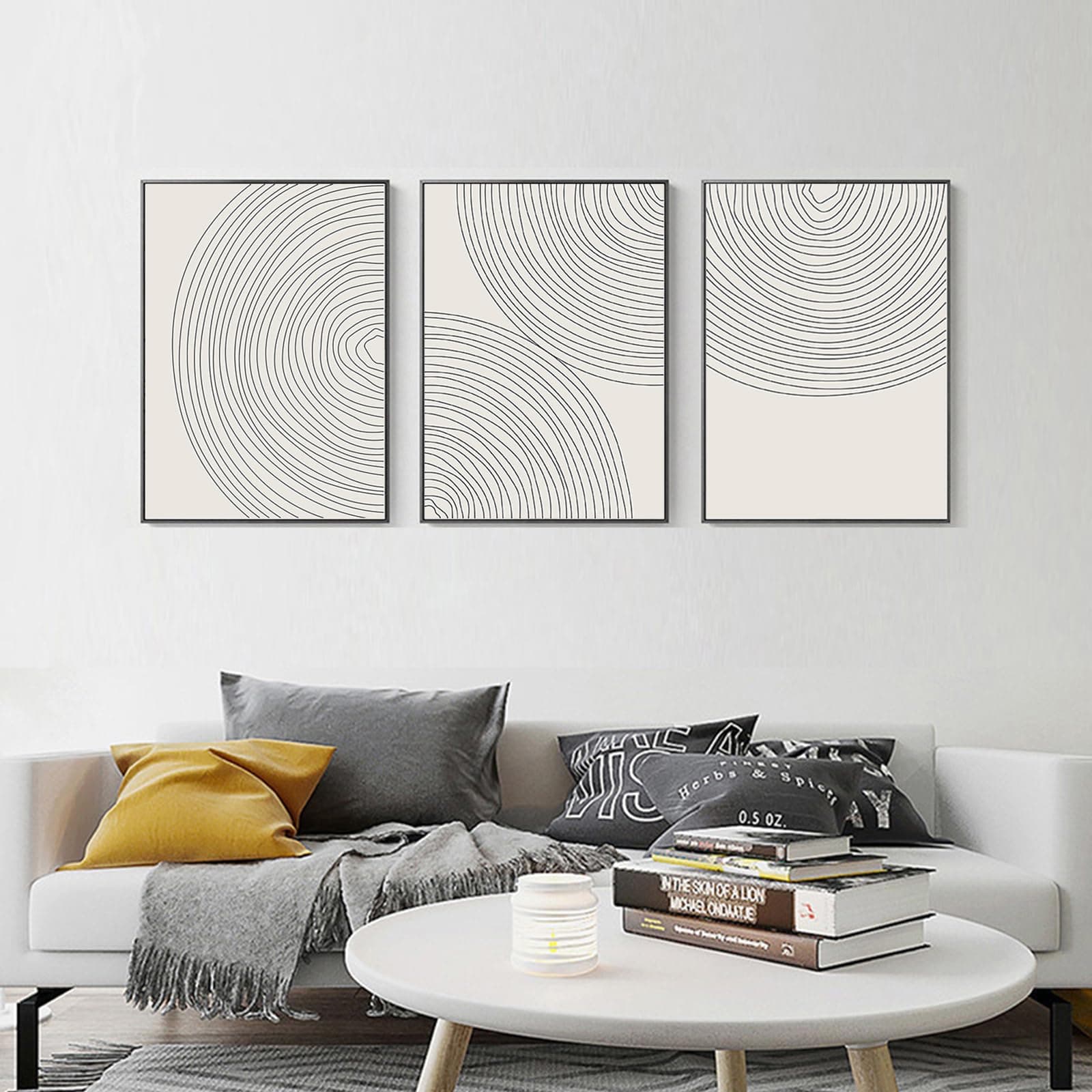 Minimalist Circle Geometric Line Art Boho Wall Art Set of 3 Neutral Abstract Canvas Painting Pictures Boho Prints Wall Art Unframed Artwork Posters for Bedroom Living Room Wall Decor 12X16 Inch