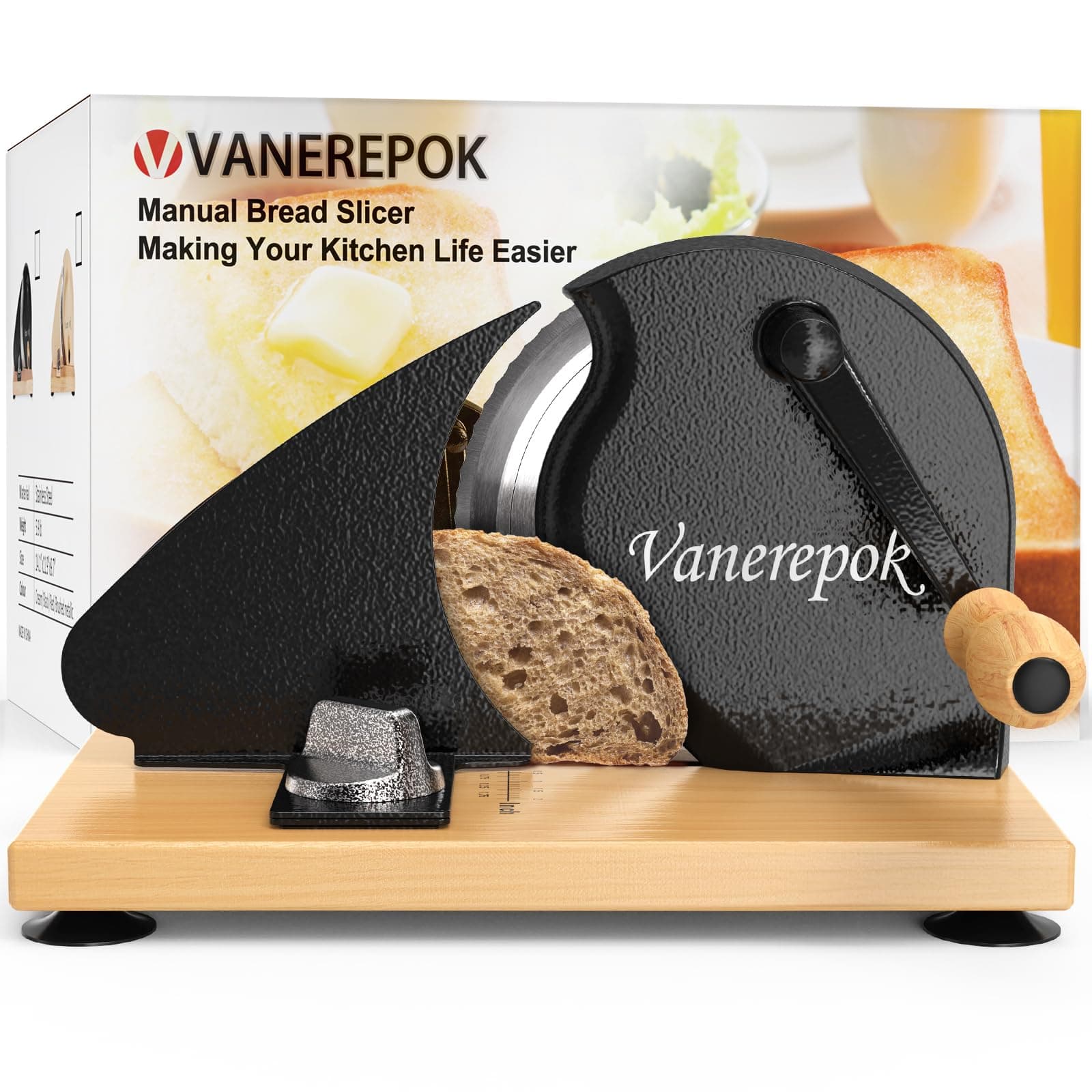 vanerepok Manual Bread Slicer for Homemade Sourdough Bread Versatile Hand Crank Bread Slicer for Sourdough Crusty Bread Etc Stainless Steel Slicers Adjustable Width for Homemade & Commercial Use