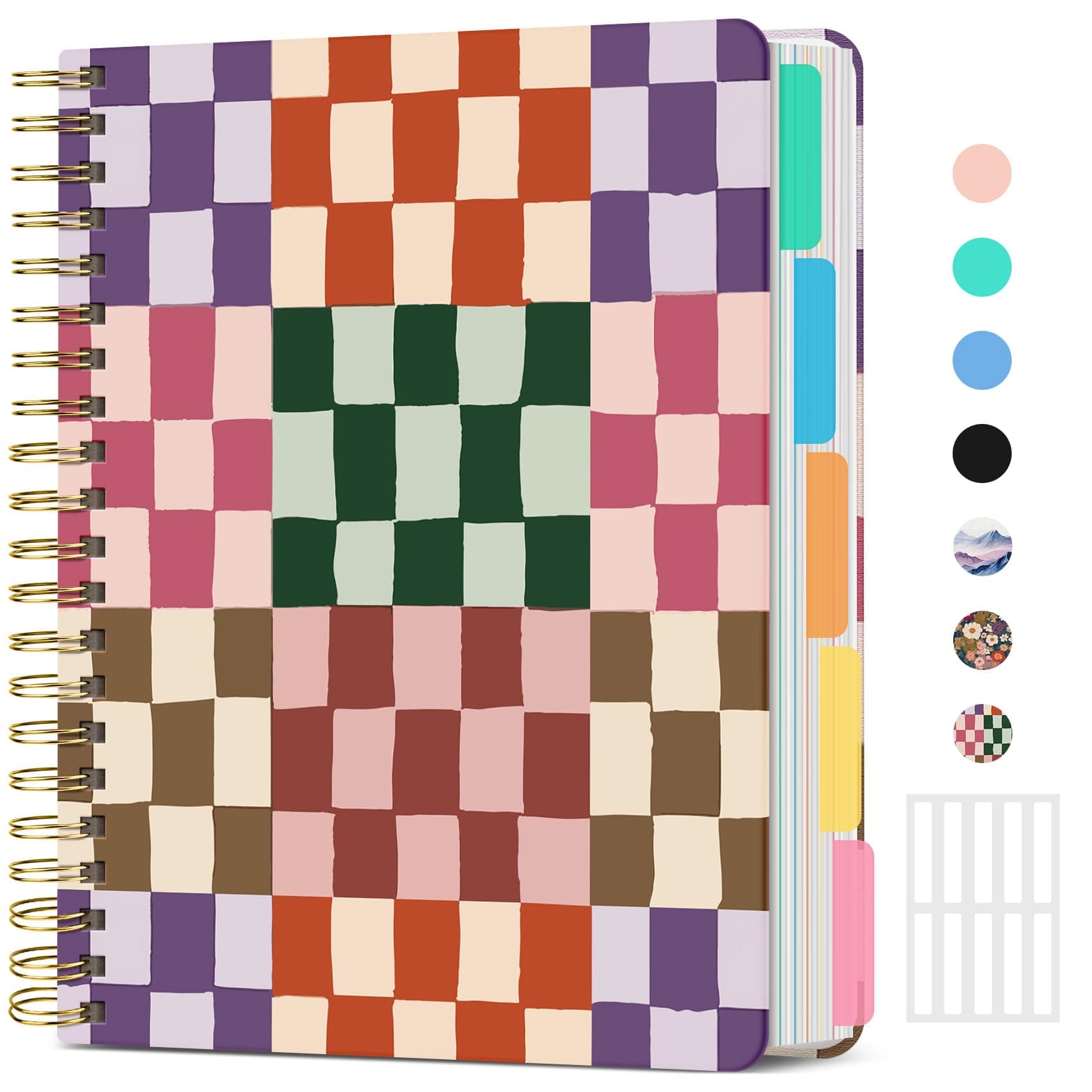 Large Spiral Lined Notebooks for Work with Removable Dividers & Tabs, 8.5"x11" Pretty Hardcover 5 Subject Notebook Journal for Women, College Ruled, Perfect for Study & Office Organization, 280 Pages,Checkered