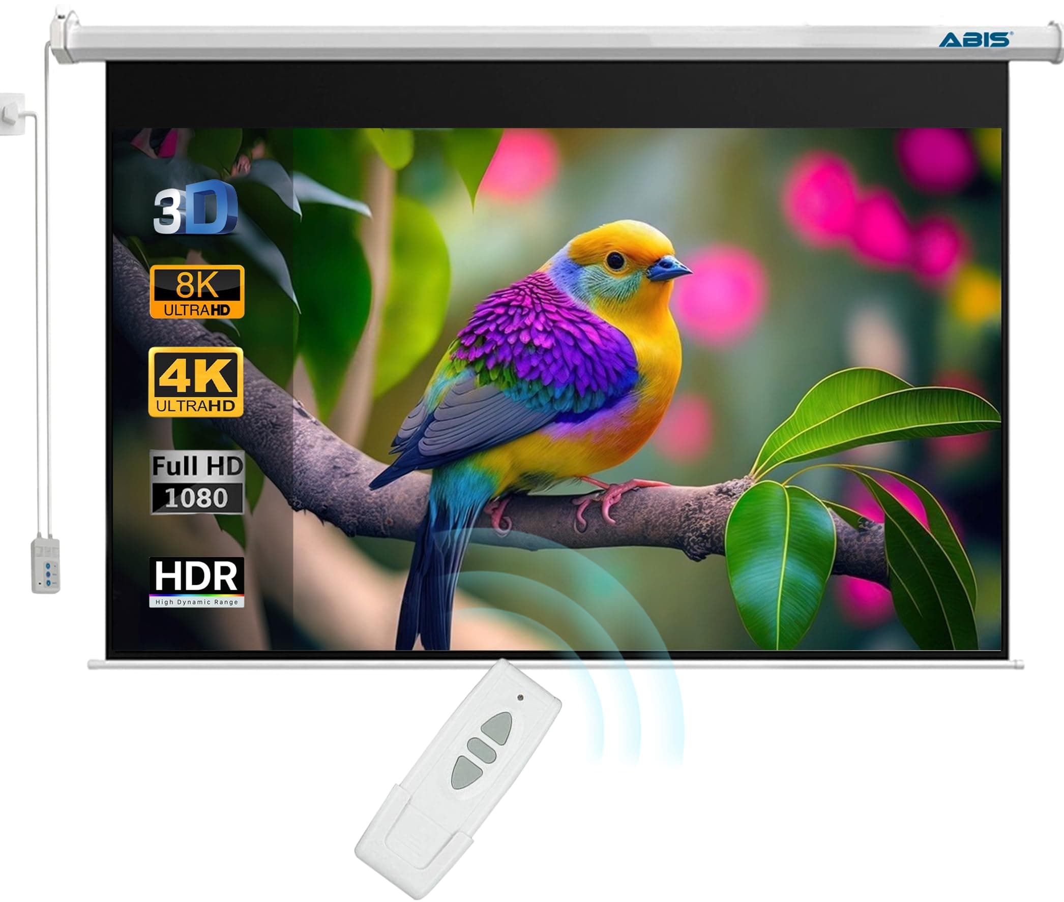 ABIS 120" Electric Motorised Projector Screen | Native 16:9 Aspect Ratio Resolution FHD, 2K to 8K | Perfect for Meeting, School, Home, Theatre, Cinema Indoor