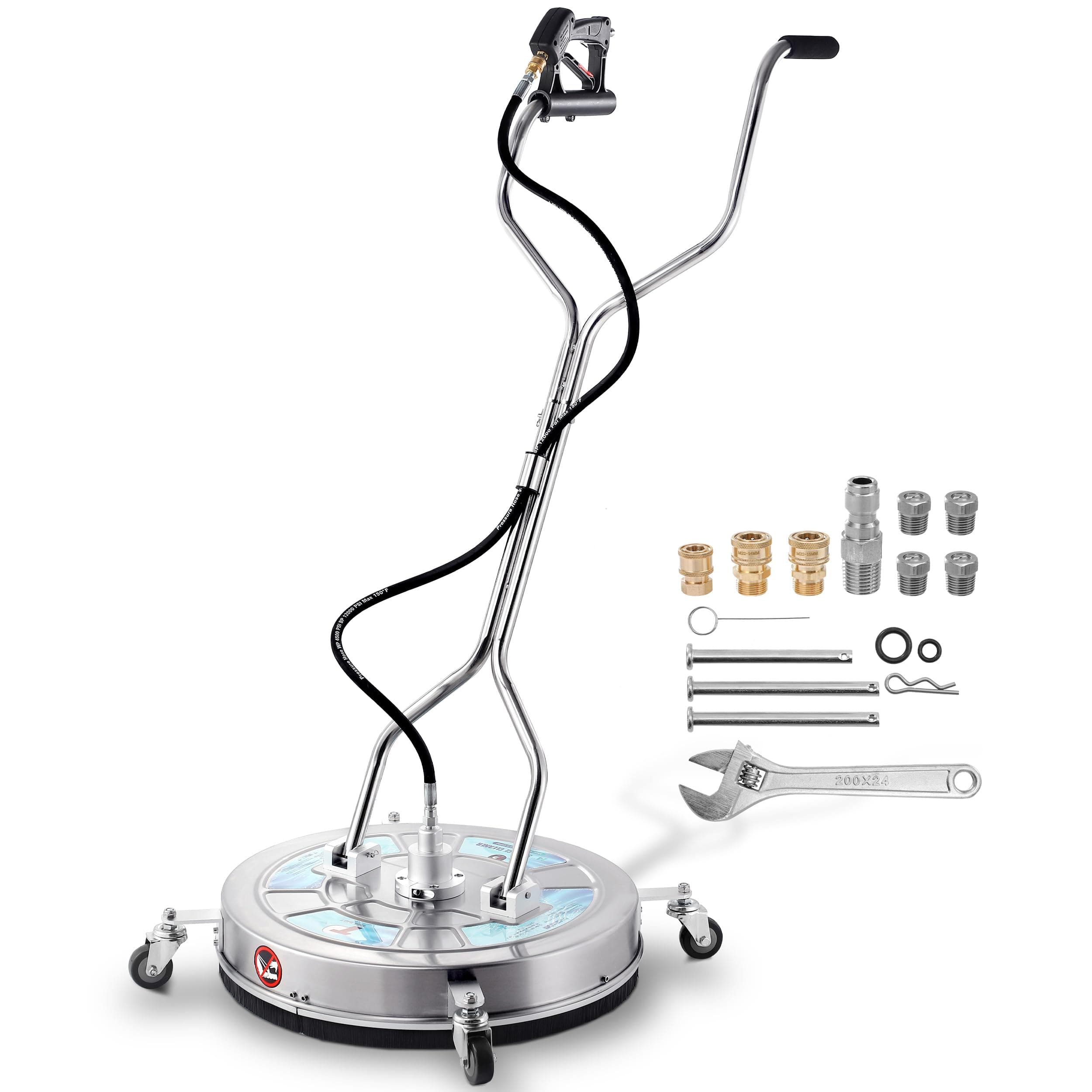 24" Pressure Washer Surface Cleaner Attachment with Dual Handles, Stainless Steel Driveway Cleaner for Power Washer with Wheels, Pressure Wash Concrete, 4500 PSI