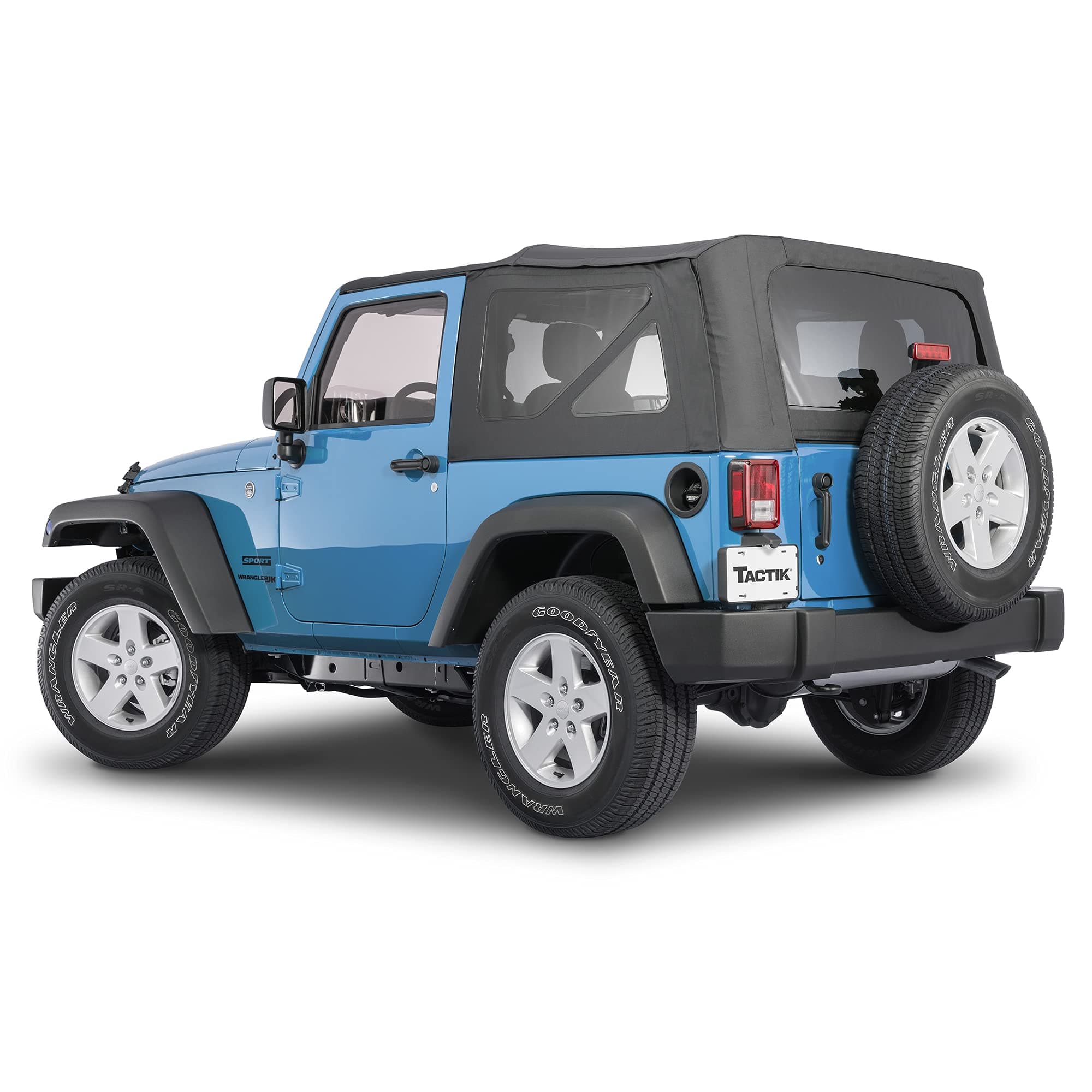 TACTIK Fabric Only Replacement Soft Top, Black Diamond - Fits Jeep Wrangler JK 2-Door - Custom-Fit Fabric Roof with Removable Side and Back Window (2010-2018 Wrangler JK 2-Door)