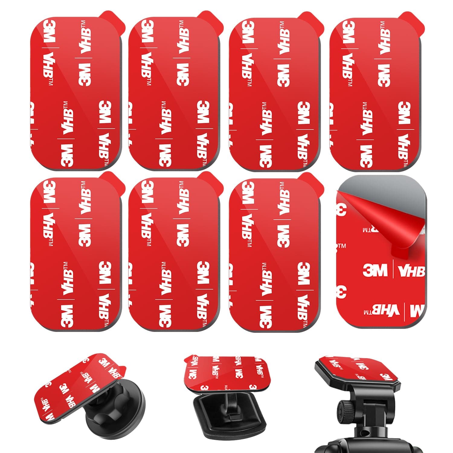 Pop-Tech 3M VHB Adhesive Pads, 8pcs Double-Sided Mounting Tape for Magnetic Car Mount, Heat Resistant, Heavy Duty Adhesive Sticker Replacement for Phone Holder & Dash Cam