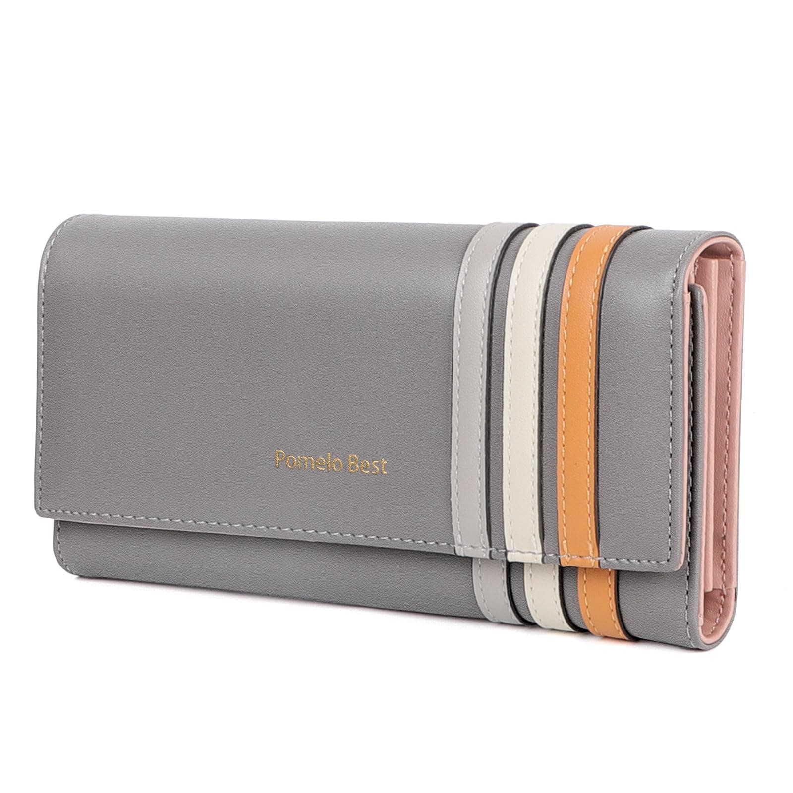 Pomelo Best Womens Wallet RFID Blocking Leather Wallet with Multiple Card Slots and Cellphone Compartment for Women, Grey, Minimalist