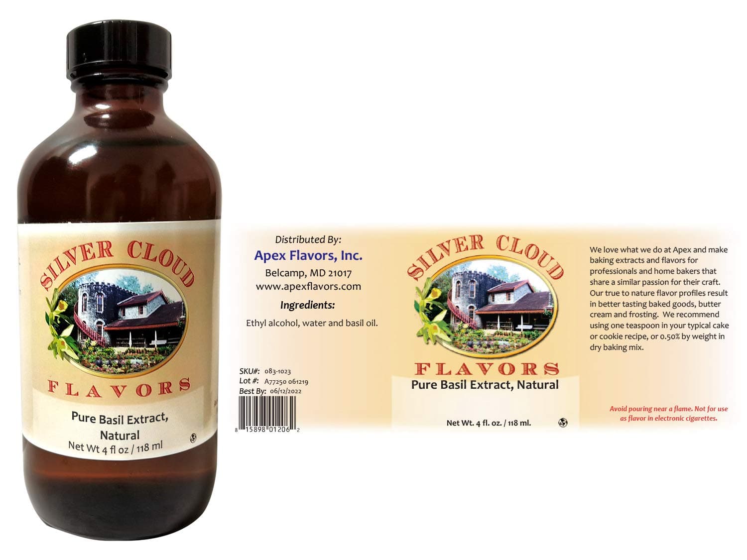 Pure Basil Extract, Natural - 4 fl. oz. glass bottle