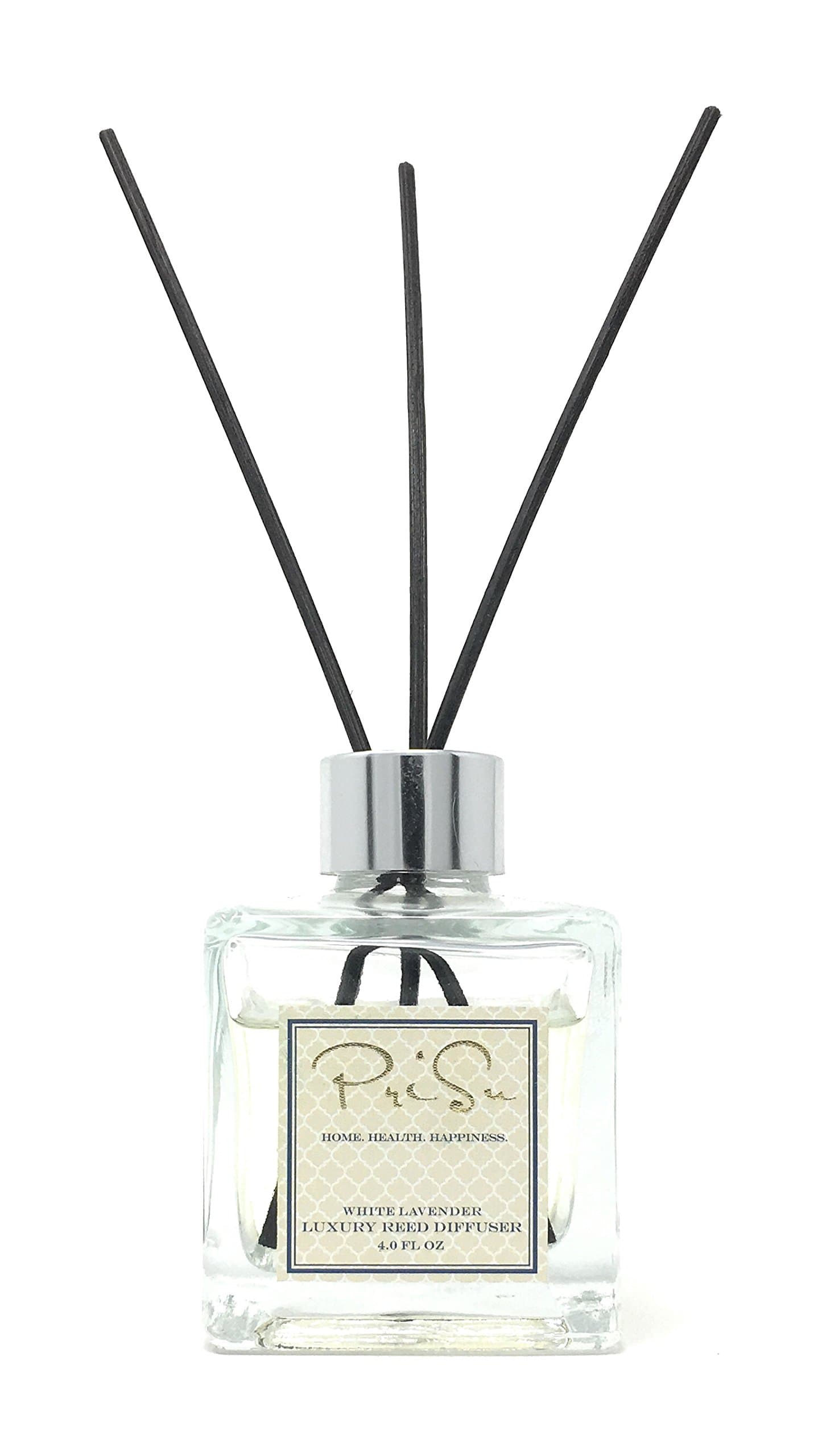 PriSu Reed Diffuser White Lavender Essential Oil Aromatherapy Scent Home Room Fragrance Sticks 4oz