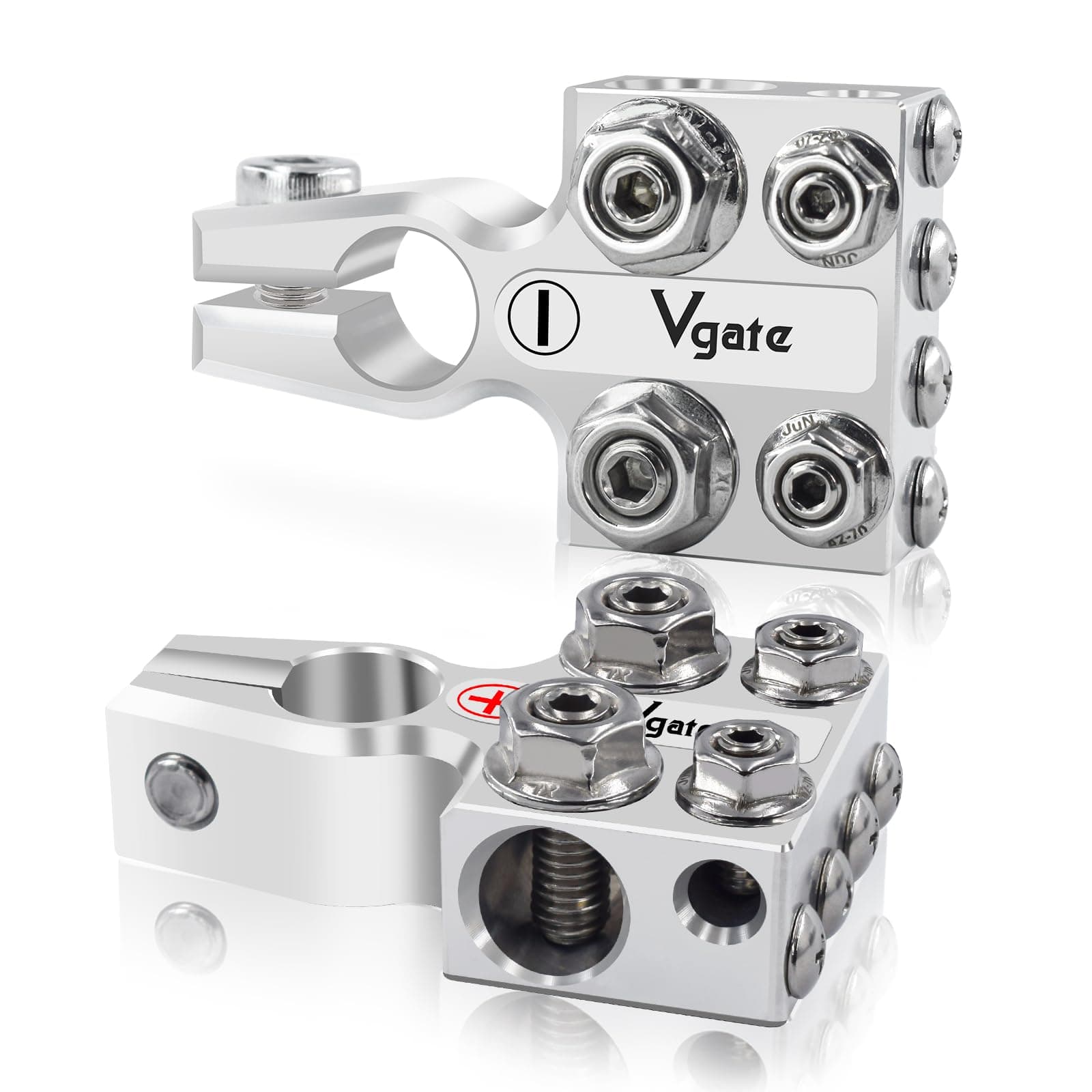 12-Way Lead Acid Battery Terminal Connector, Multi-Size Hole Holder, 8AWG up to 4/0(XL) AWG Gauge, Positive & Negative for SAE/DIN/EN Tapered Top Post