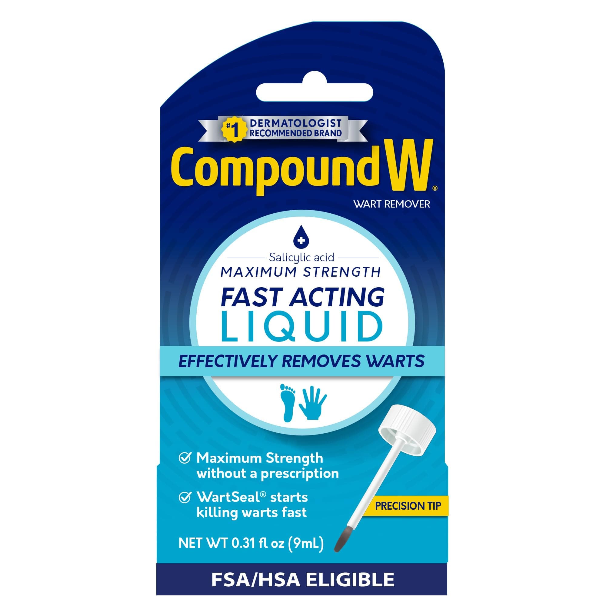 Compound W Maximum Strength Wart Remover, Fast-Acting Liquid with Salicylic Acid for Wart Removal, 0.31 Fl Oz
