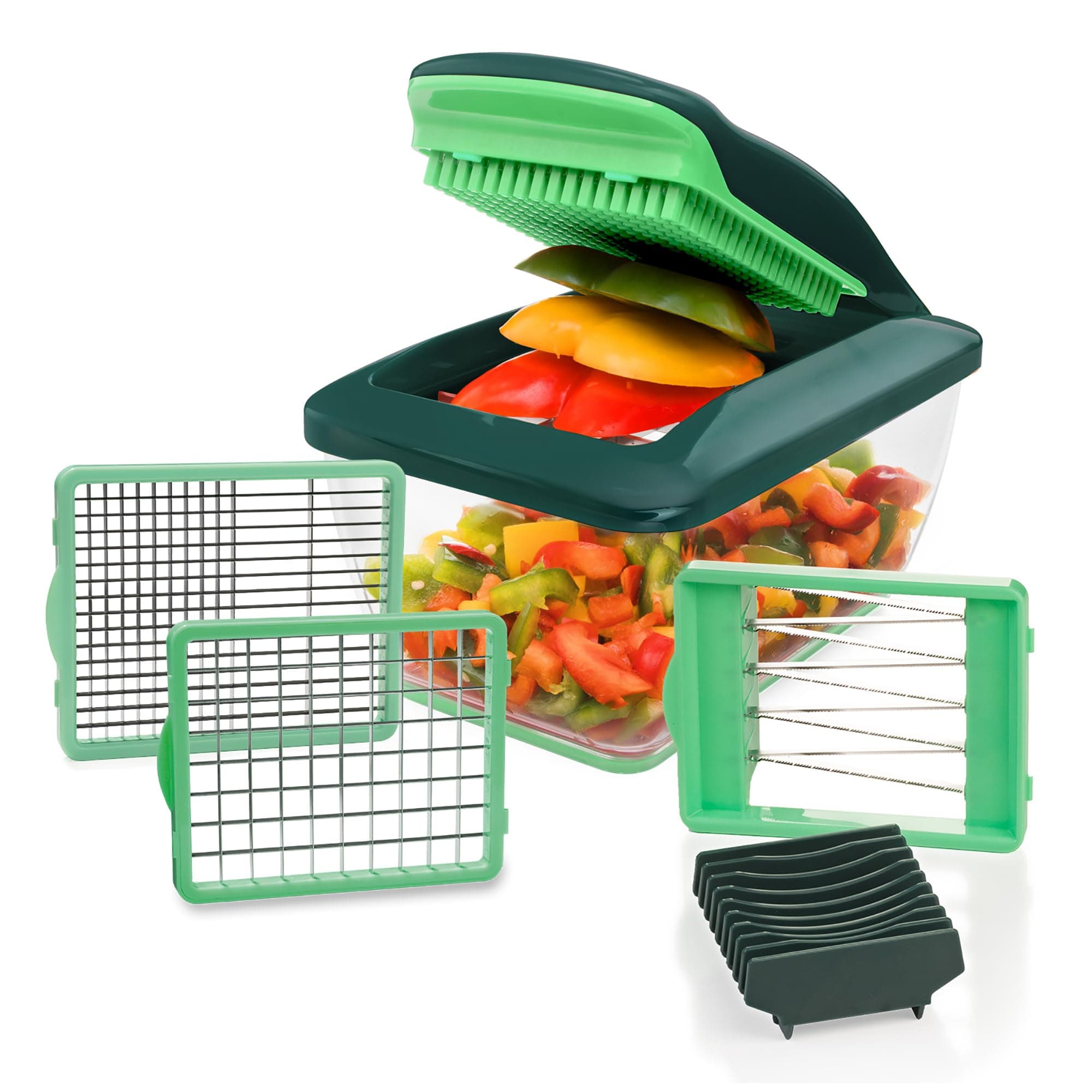 Genius Nicer Dicer Chef S Combi Set Premium (7 Pieces) in Green with Slicer Insert Vegetable Slicer Vegetable Cutter Tomato Vegetable Cutter – Easy & Quick Vegetable Cutting