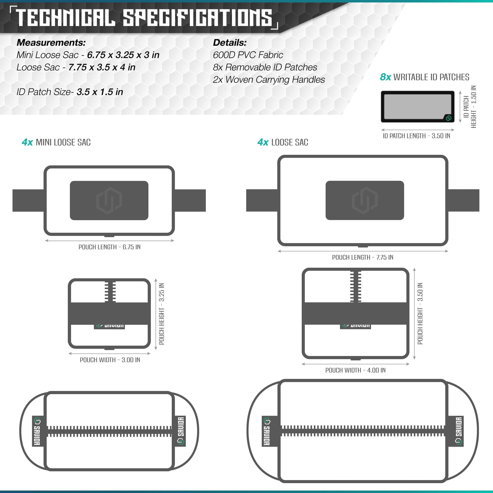 Savior Equipment Loose Sacs Mini 4-Pack Tactical Ammo Pouch Firearm Ammunition Carrier Bag, ID Patches Included, Tan