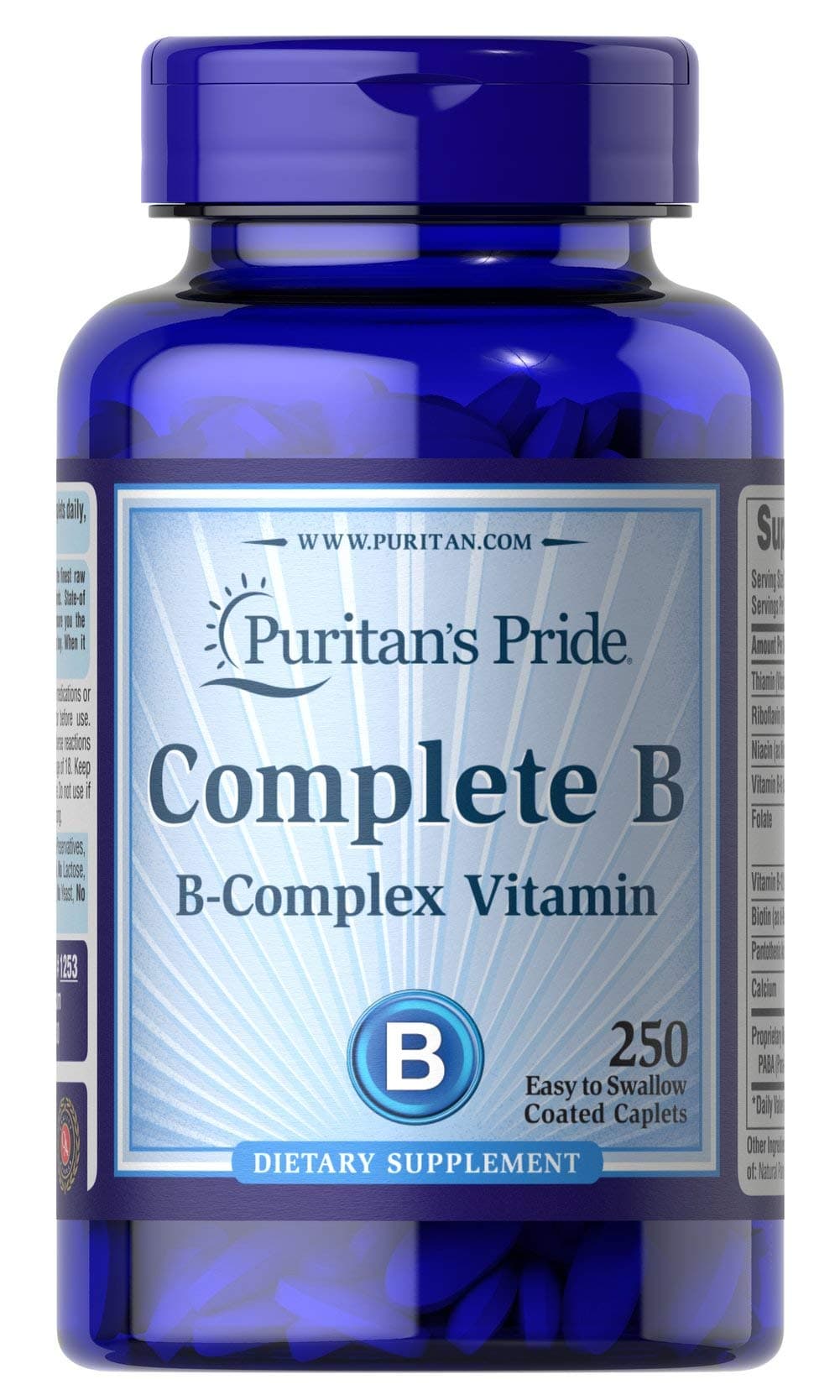 Complete B Complex for Energy Metabolism Caplets by Vitamin B, 250 Count
