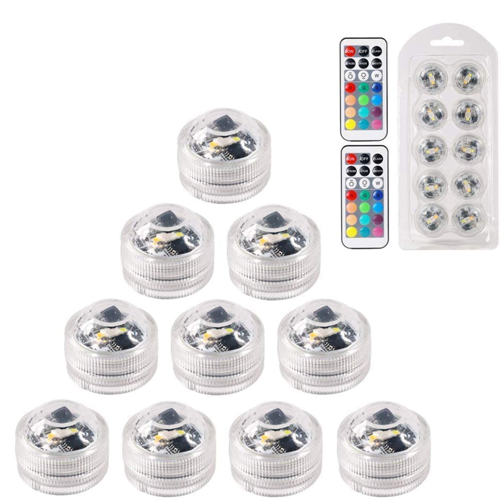 Mini Underwater Tea Light, MAVIE 10 Pcs Submersible Light 13 Colors Mini Candle Light RGB Mood Lights with 2 Remote Control for Pond, Party, Bath tub, Decoration
