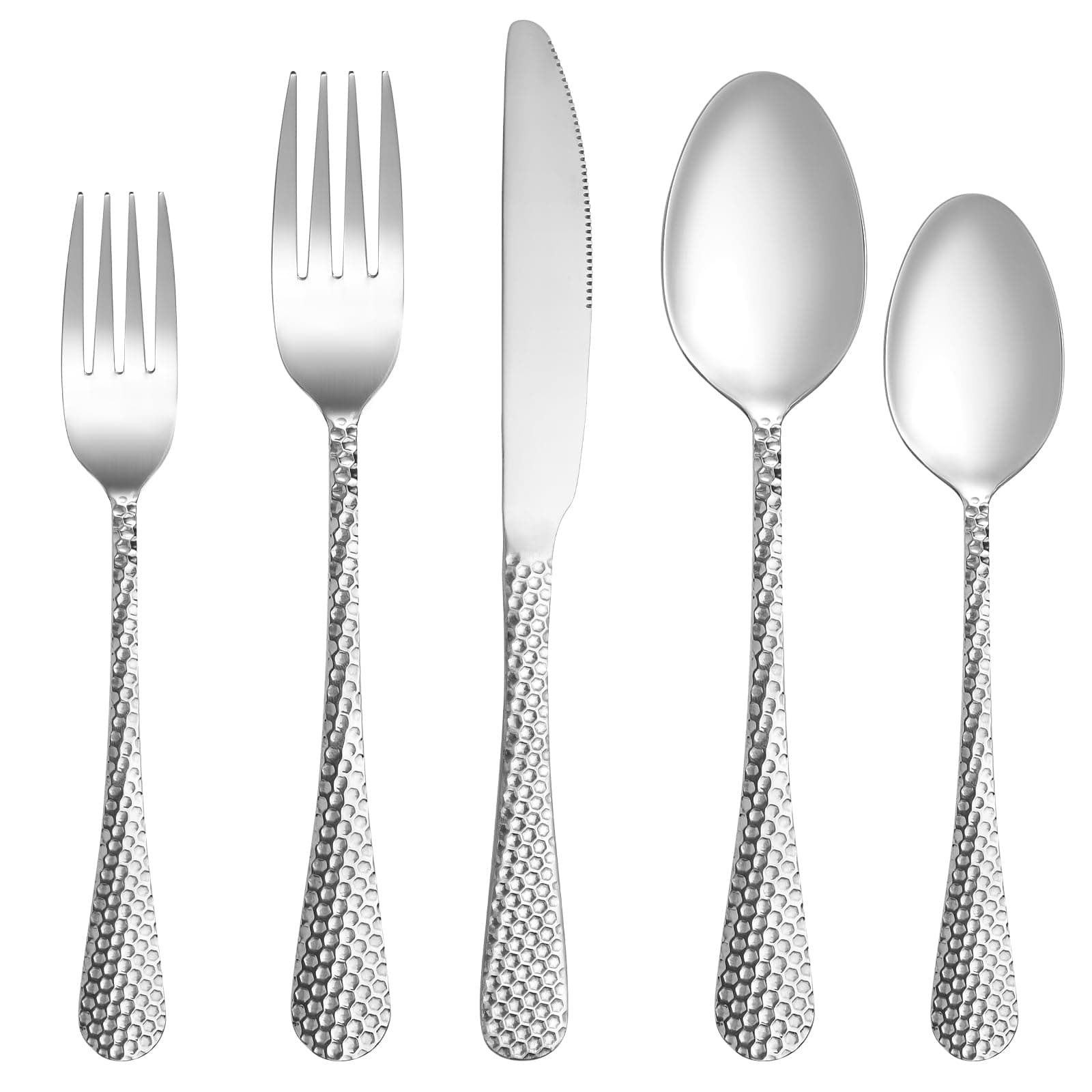 60 Pcs Hammered Silverware Set Service for 12,Stainless Steel Flatware Set,Mirror Polished Cutlery Utensil Set,Durable Home Kitchen Eating Tableware Set,Include Fork Knife Spoon Set,Dishwasher Safe