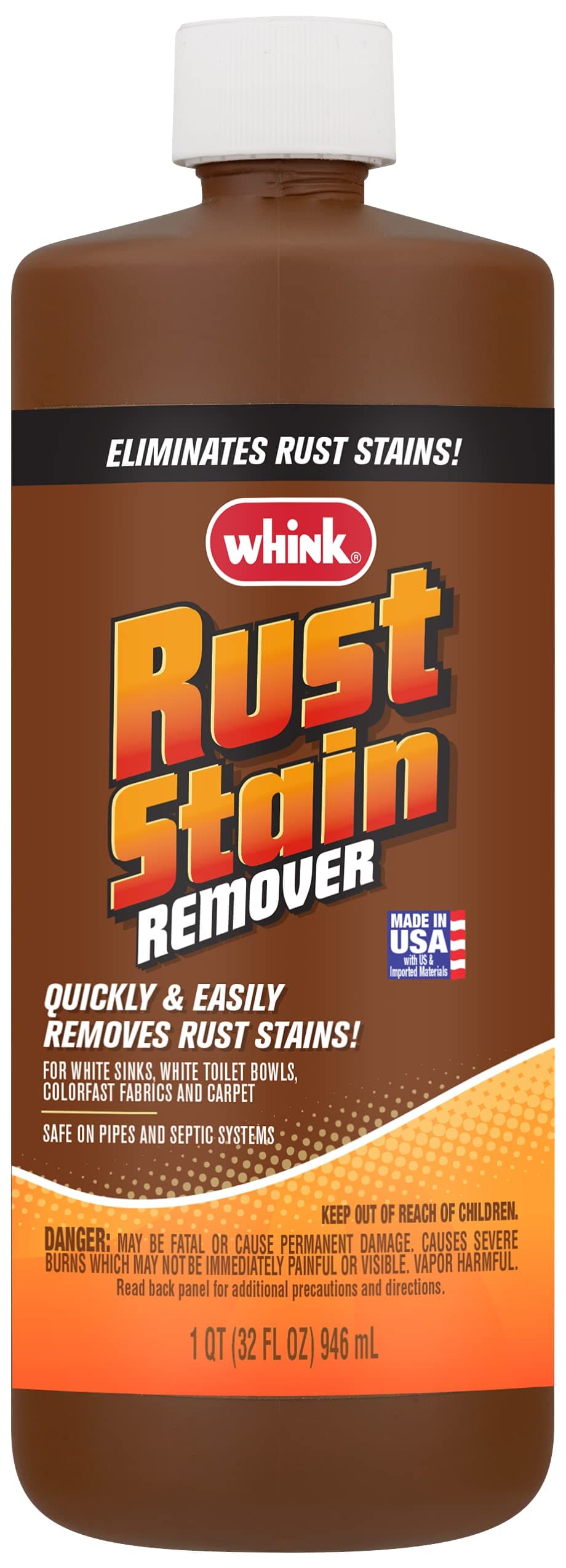 Rust-Oleum Whink Rust Stain Remover | Heavy-Duty Iron Stain Remover for White Toilets & Sinks, Colorfast Fabric & Carpets | 32 oz