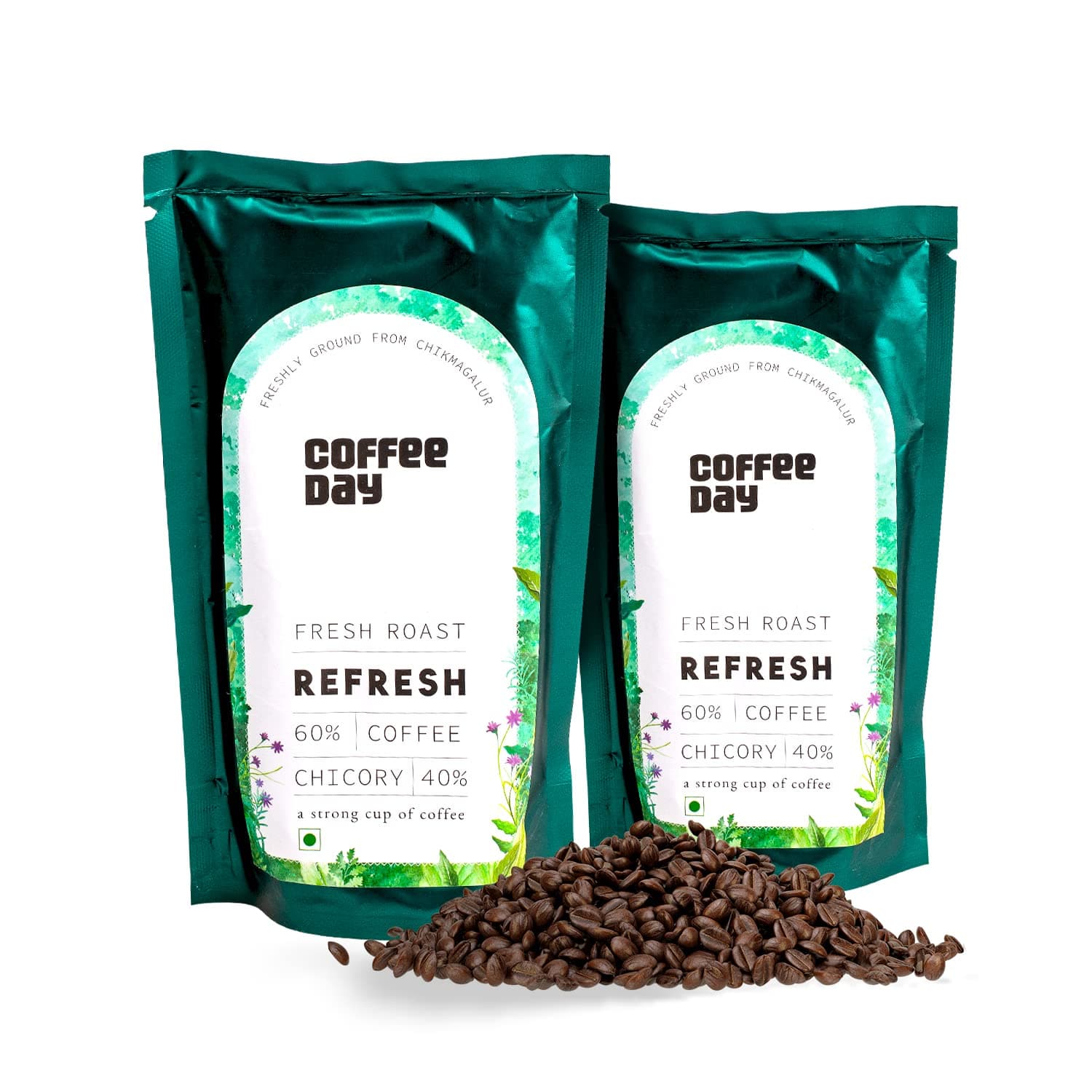 Refresh 60% Coffee 40% Chicory - 200Gm Each (Pack Of 2) | Medium To Dark Roast | South Indian Filter Coffee | Fresh From Chikmagalur Factory - Bag