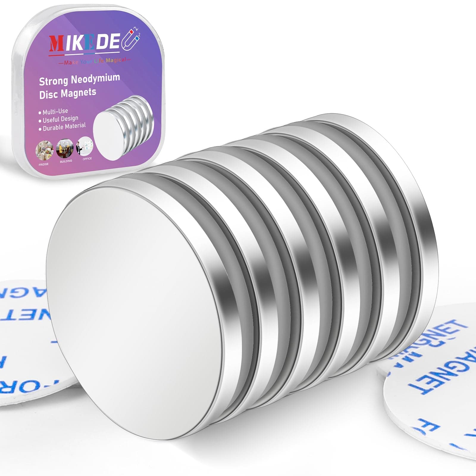 6 Pack Magnets with Adhesive Backing for Fridge, Super Strong Magnets Heavy Duty, Rare Earth Magnet Neodymium Disc Magnet for Craft, Cabinet, Office, DIY, 1.26 inch D x 1/8 inch H