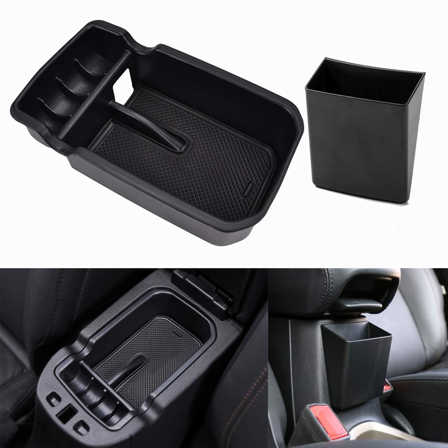 YOCTM Black Center Console Armrest Storage Box Phone Holder Pallet Organizer Cover Trim for Jeep Compass 2017 2018 2019 2020 2021 Interior Car Styling Accessories (Pack of 2)