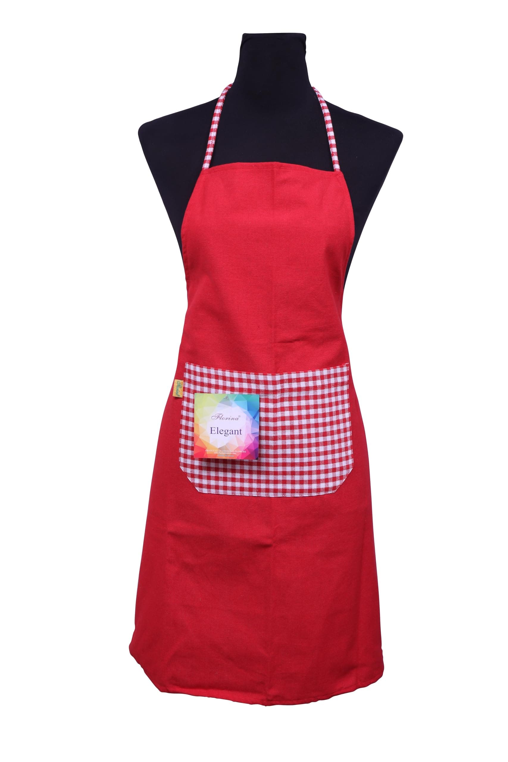 Florina Kitchen Chef Apron With Plain to Checks Design Apron for Kitchen Cooking Waterproof Apron For Women Men with Front Centre Pocket Grill, DIshwash (Free Size, Cotton Blend Material, Red)