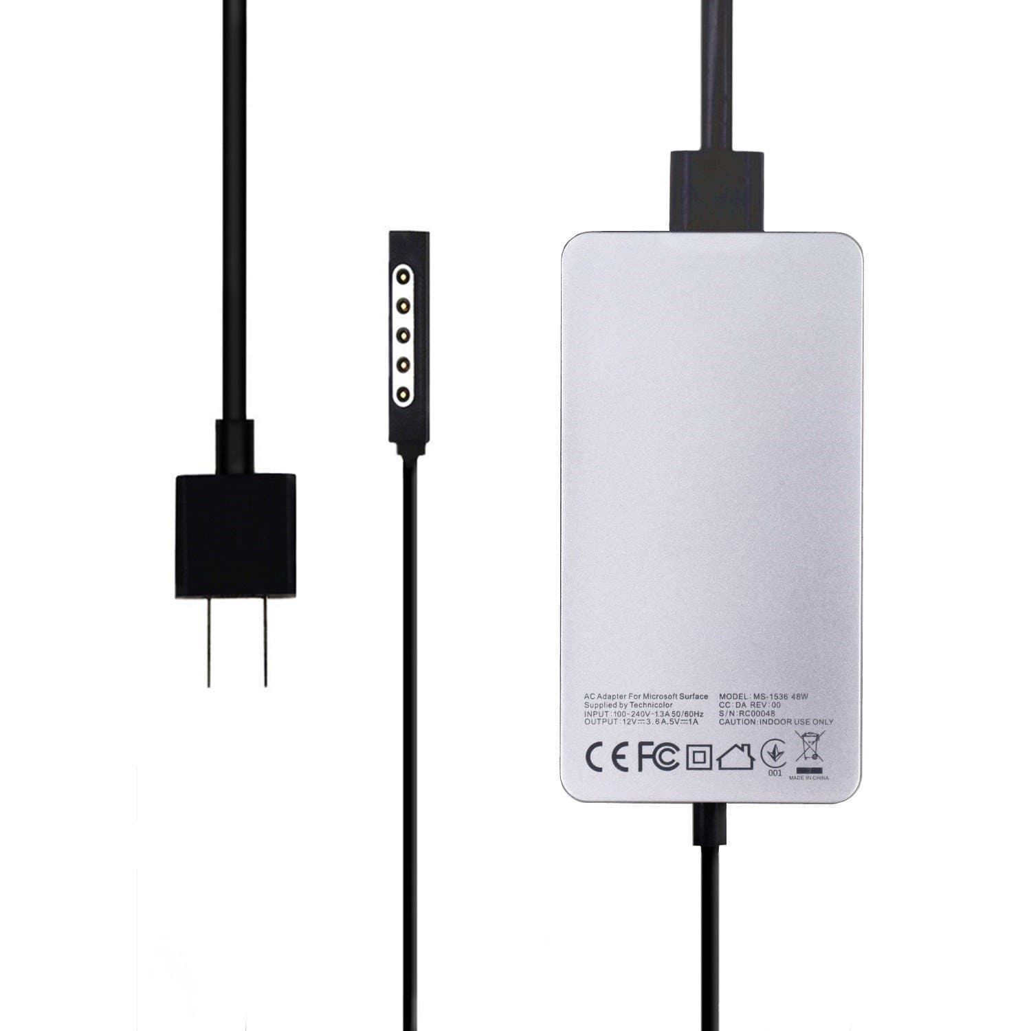 KABCON Surface Pro1/Pro2 Charger, Power Supply Adapter 12V 3.6A for Microsoft Surface Pro 1/Pro 2/RT1/RT2/RT with 6Ft Long Power Cord Including a Storage Pouch Bag (Silver)