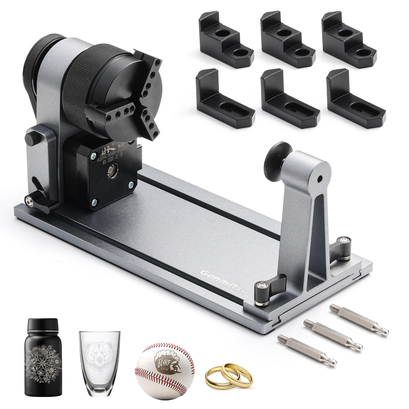 MD18 Rotary Roller, 3-in-1 Accessories Kit for Genmitsu L8, Genmitsu Z6, Kiosk, Multi Jaw Chucks for Glass, Cylindrical Objects, Baseball Bat, Ring, Bottles Cups
