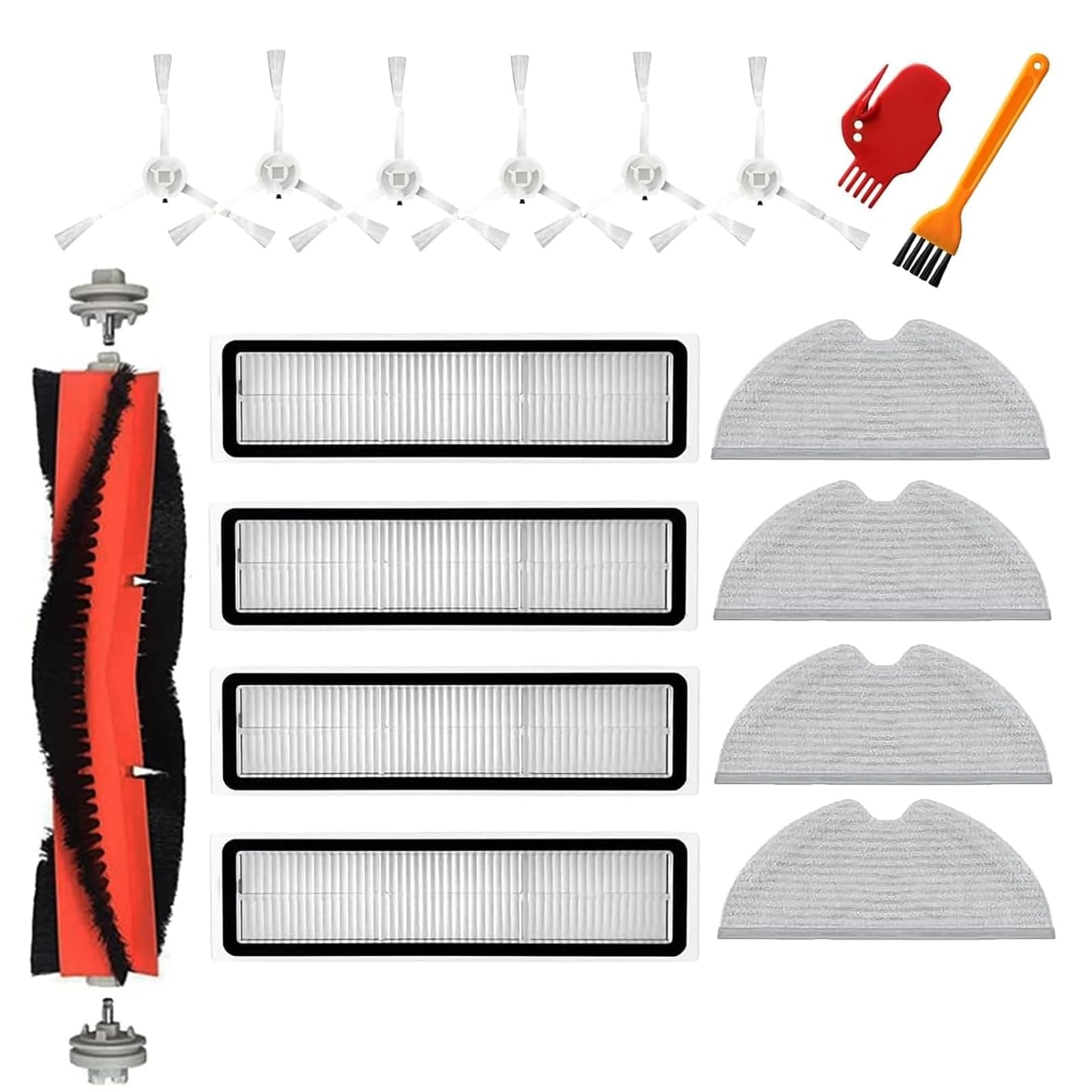 Accessories Kit for Dreame D9, D9 Max, D9 Pro, L10, L10 Pro Vacuum Cleaner Parts, Include 1 Main Brush, 6 Side Brush, 4 Filters, 4 Mop Cloth, 2 Cleaning Brush