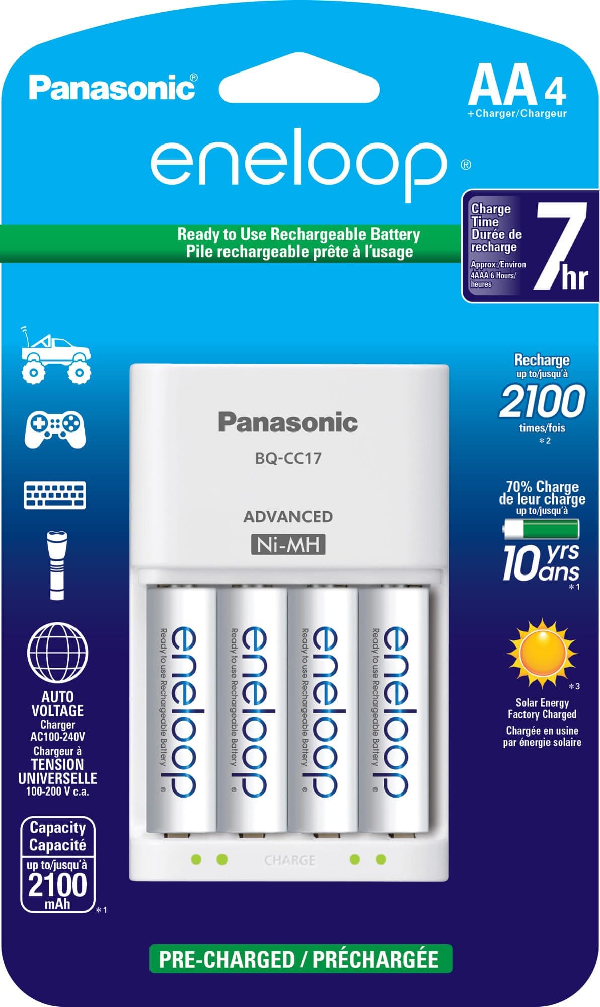 Eneloop Panasonic K-KJ17MCA4BA Advanced Individual Cell Battery Charger Pack with 4 AA 2100 Cycle Rechargeable Batteries