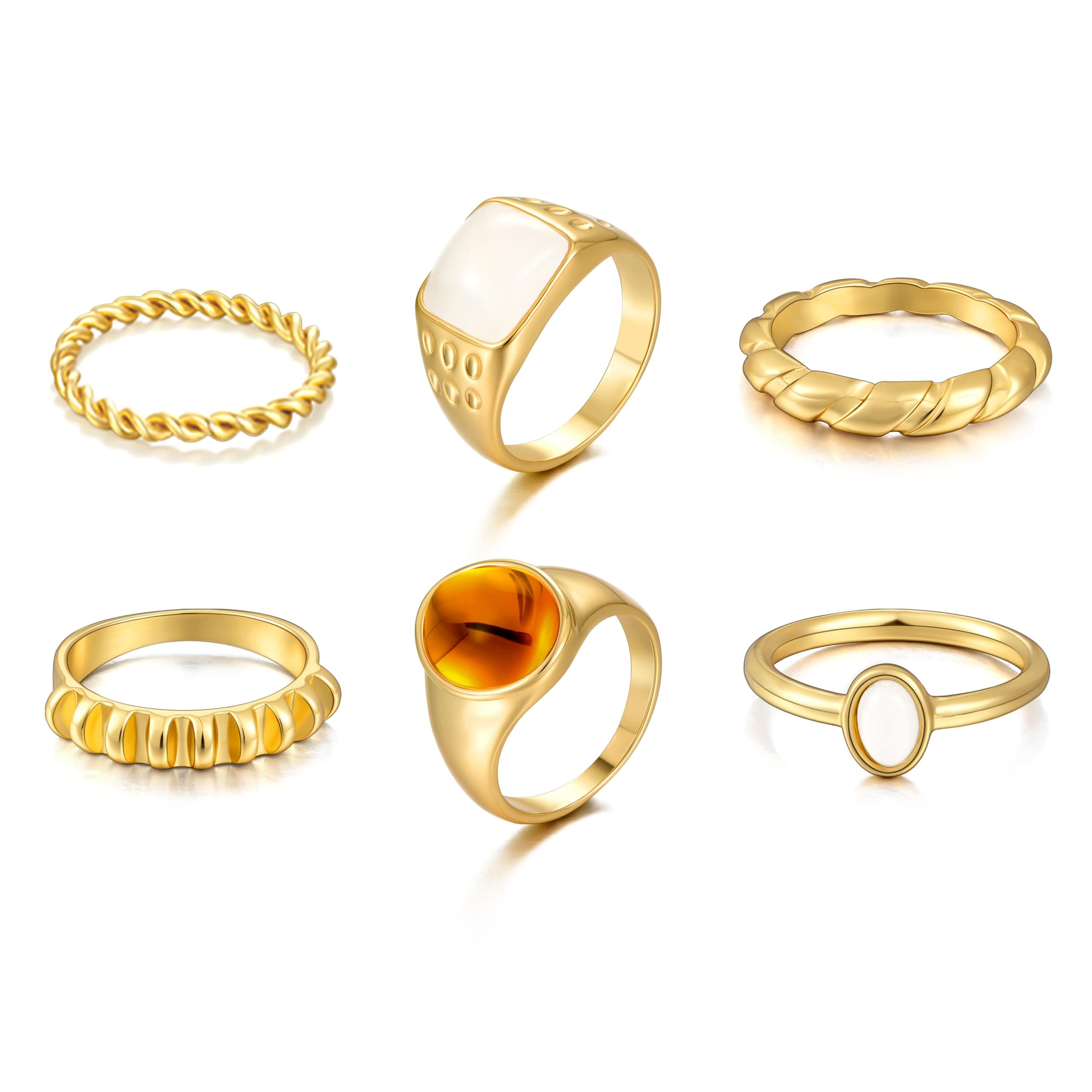 FAXHION 24-60 Pcs Gold Stackable Rings for Women, Knuckle Rings Chunky Gold Ring Set Dainty Stacking Cute Rings, Multiple Sizes Cute Jewelry Set Gift