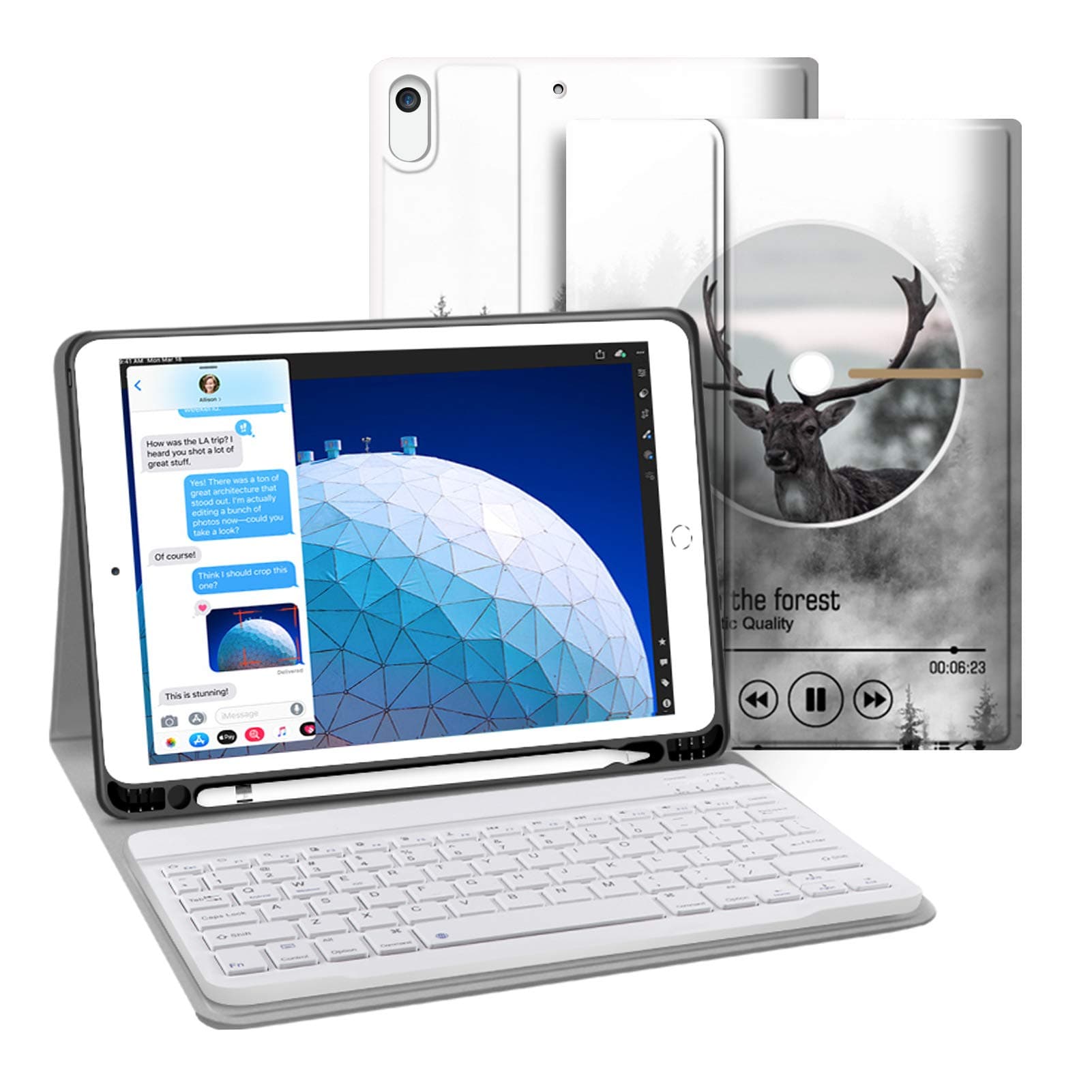 JUQITECH Keyboard Case for iPad 10.5 Air 3rd Gen 2019 iPad Pro 10.5 2017 Folio Tablet Case with Wireless Detachable BT Rechargeable Keyboard Full Protection Cover Built-in Apple Pencil Holder, Deer