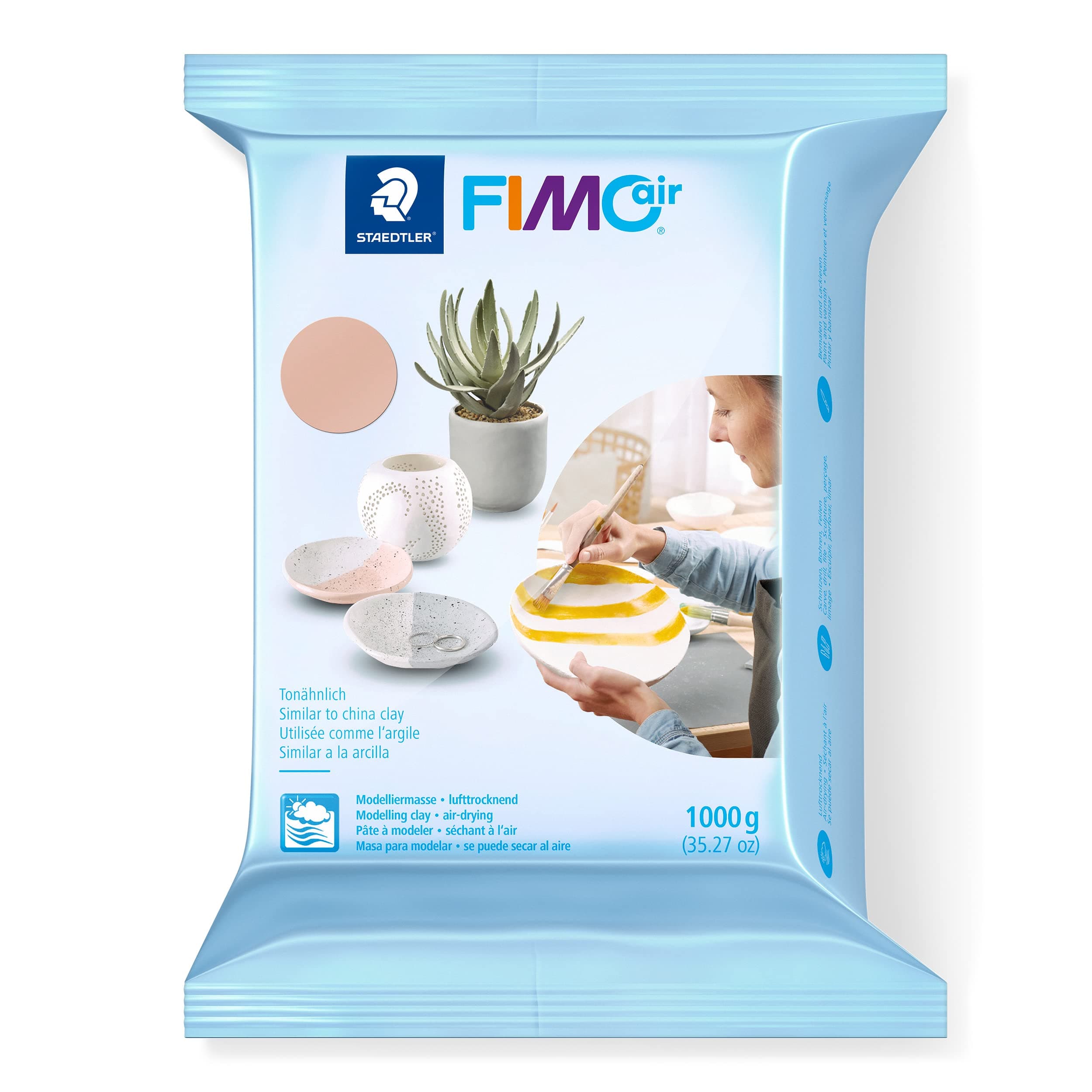 STAEDTLER 8101-43 FIMOair Basic - Air Drying Modelling Clay, 1kg - Pale Pink (Pack of 1)