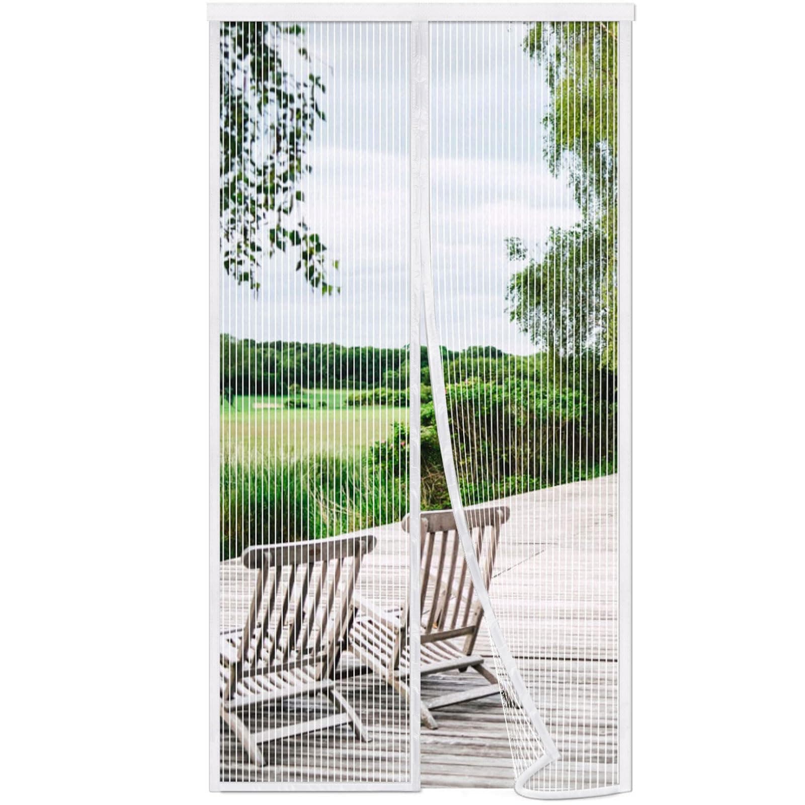 Magnetic Screen Door Self Sealing, Fit Door Opening Size 34x96inch, Screen Itself Size 36x98inch, White Mesh Mosquito Door Screen with Magnets Heavy Duty, Keep Bugs Out, Let Fresh Air in