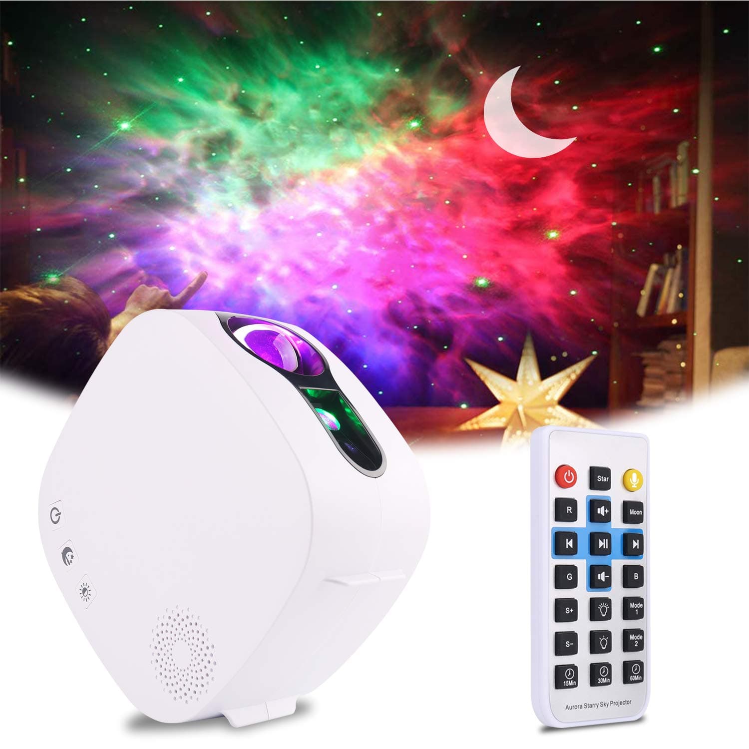 Starry Sky Projector Lamp LED Night Light, LUXONIC 4 in 1 Star Sky Lamp with RF Remote Control 360 ° Rotatable Star Light Night Lamp Bluetooth Speaker Star Projector Light For Children