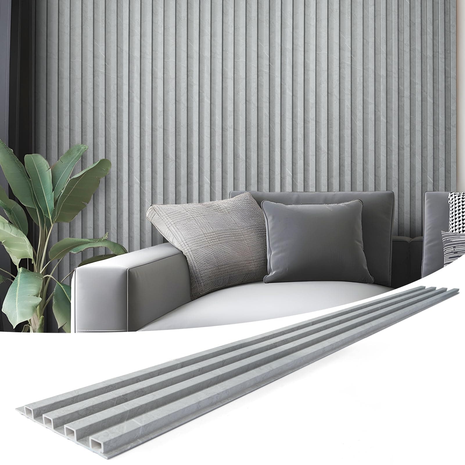 Art3d 8-Pack WPC Slat Wall Panel for Interior Wall Decor, Decorative Fluted Accent Wall Covering Panel for Living Room Bedroom TV Background Office, 96 x 6 Inch - Slate