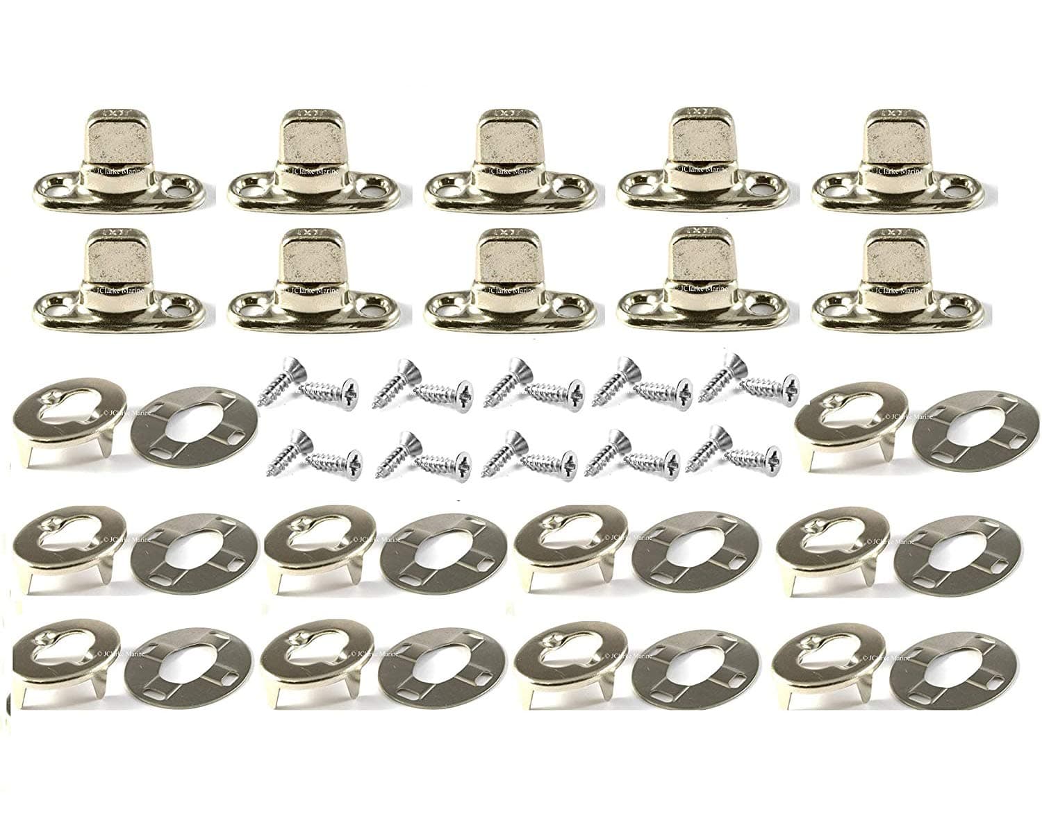 Turn Button Eyelet and Stud, Common Sense Fasteners, 10 Piece Set w/ 1/2" Mounting Screws Marine Grade Nickel Plated Brass, Dot Brand