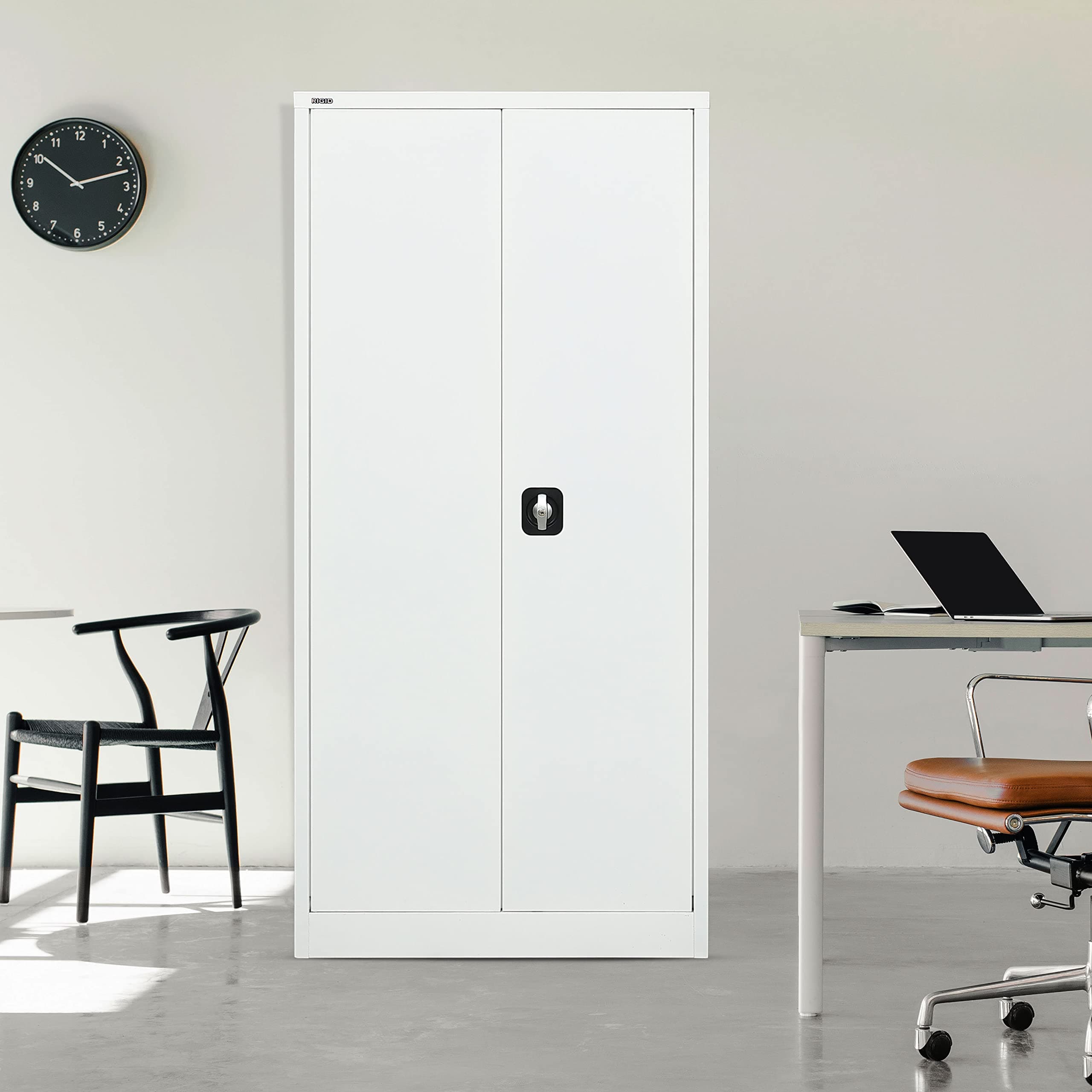 RIGID Steel Office Filing Cupboard with Key Lock, Pre-Assembled Metal Almirah Cabinet with 3 Adjustable Shelves, Storage Closet for Office, School, Home Use – White (39D x 85W x 180H cm)