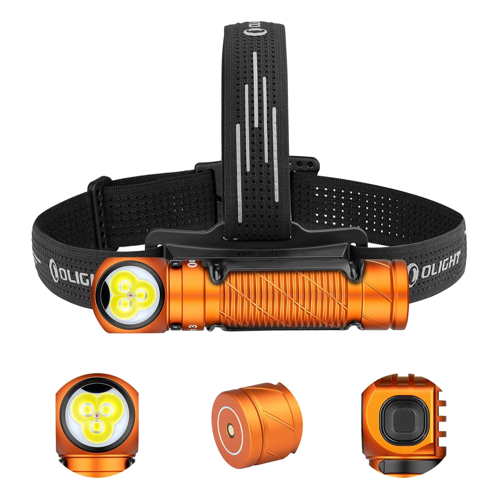 Perun 3 Rechargeable Headlamp Flashlight, 3000 Lumens LED Headlight with Red Light, Waterproof Head Lamp with Headband for Outdoor Camping, Hiking, Working(Orange)