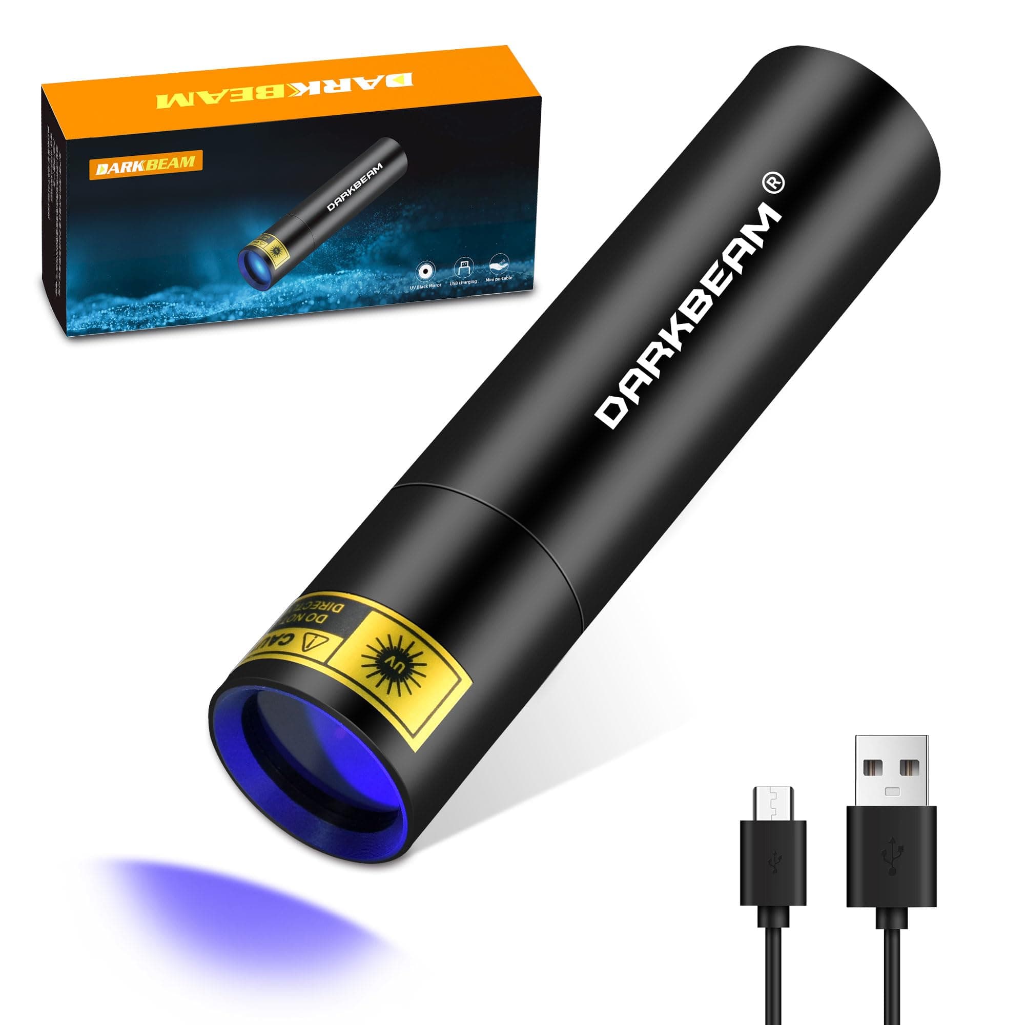 DARKBEAM UV Flashlight 365nm Mini Black Light - Rechargeable USB Strong Ultraviolet LED Flashlights, Portable Woods lamp, Detector for Pet Urine/Stains, Flurescent, Blood Tracking Flashlight