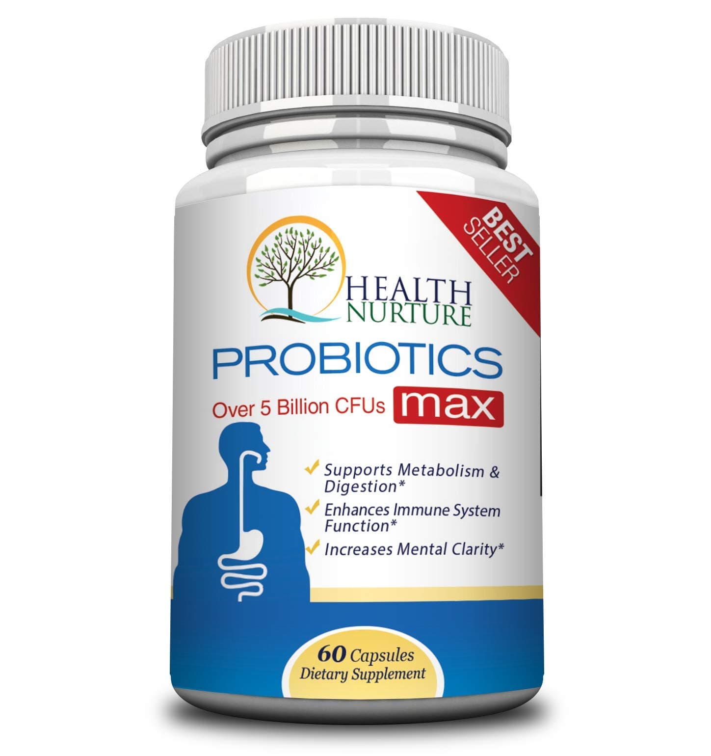 HEALTH NURTURE PROBIOTICS MAX Strength - 5.75 Billion Micro-Organisms per Capsule - #1 Recommended Supplement to Improve Immune and Digestive System Functions Probiotic Supplement for Women & Men