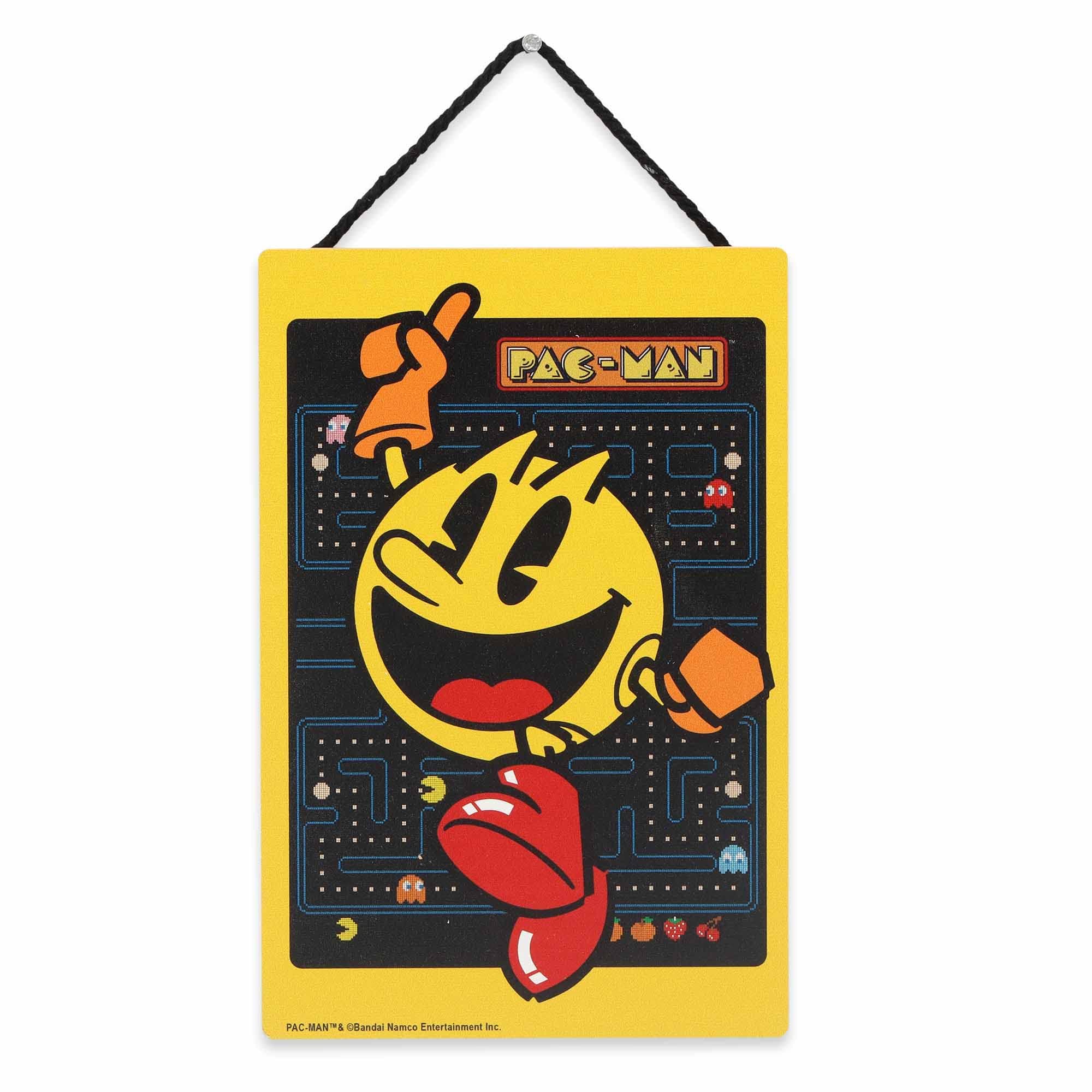 Pac-Man Jumping Hanging Wood Wall Decor - Fun Pac-Man Sign for Game Room or Bedroom
