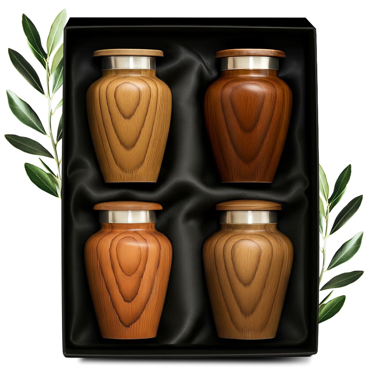 Metallic Wooden Print Small Urns for Human Ashes Keepsake - Mini Urn for Ashes Adult Male & Female - Keepsake Urns Set - Honor Your Loved One with Funeral Memorial Urn (Wooden, Set of 4)
