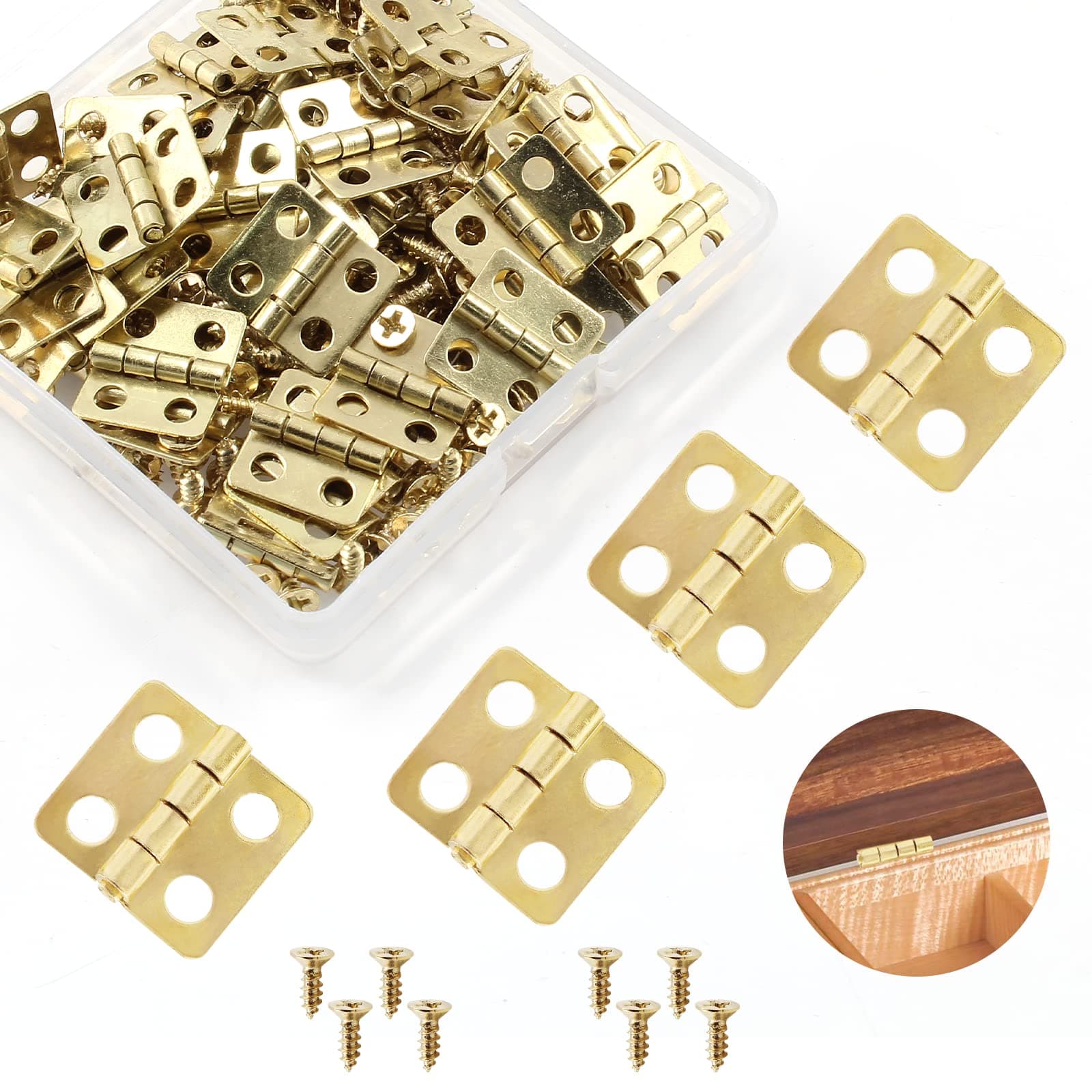 30 Pcs Mini Hinges, 13 x 12 mm Retro Brass Butt Hinge Miniature Hardware 180 Degree Rotation Hinges with Screws for Wooden Box Crafts Jewelry Box Chest Cabinet DIY