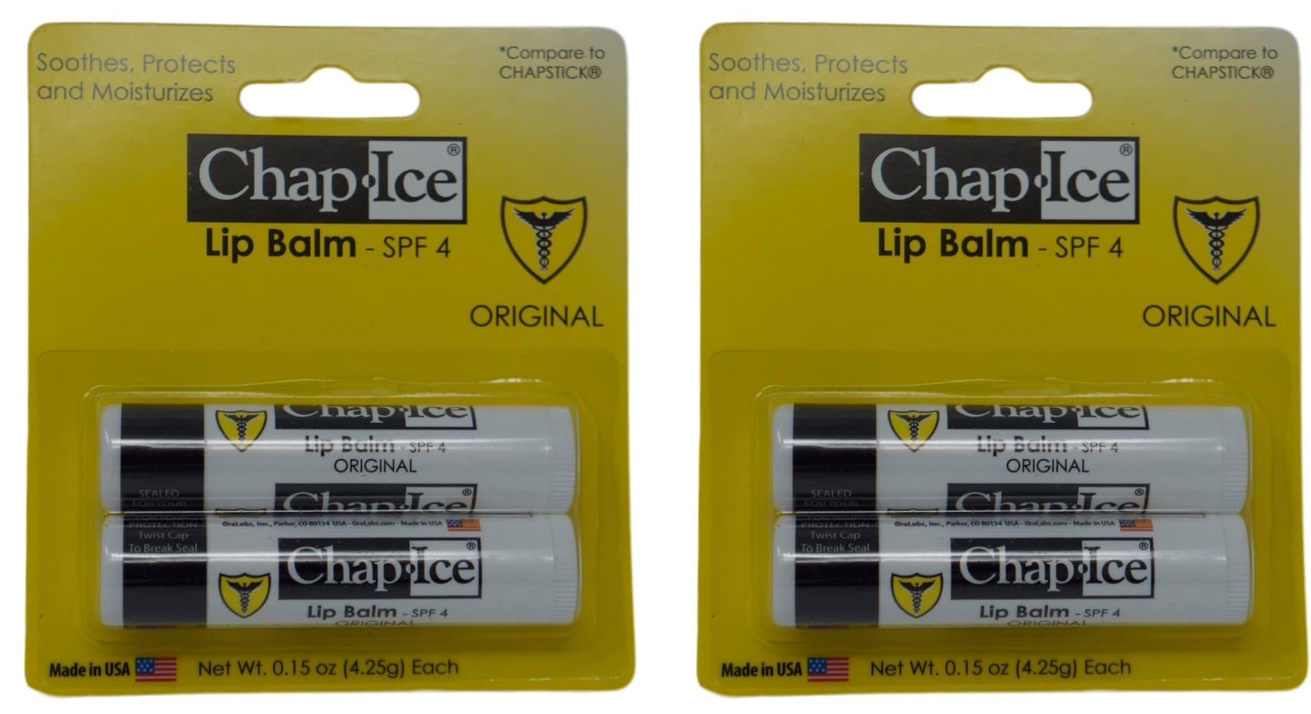Original Lip Balm 4 sticks - SPF 4 - Sooths Protects and Moisturizes (4 Tubes / .15 oz each)