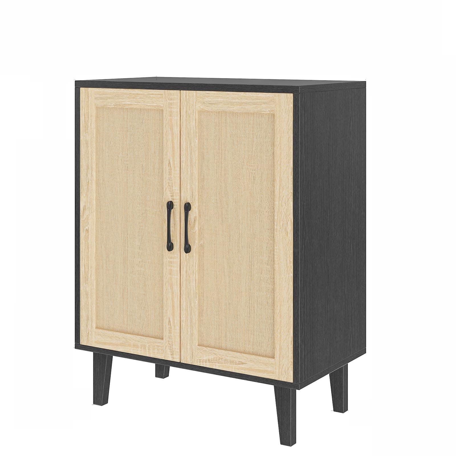 Buffet Cabinet Sideboard with Rattan Decorated Doors Kitchen Storage Cupboard Accent Cabinet (Black)
