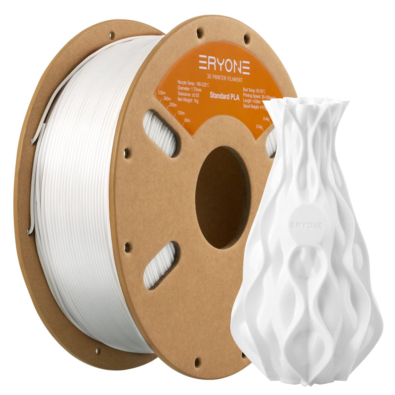 ERYONE PLA Filament 1.75mm, 3D Printer Filament PLA, Dimensional Accuracy +/-0.03mm, 1kg 1 Spool(2.2lbs), White