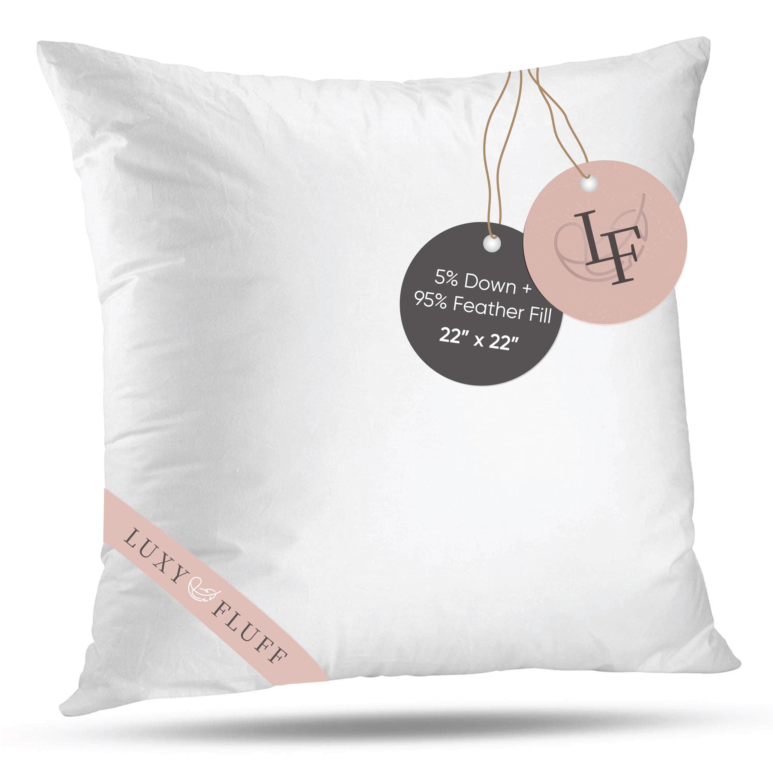 Throw Pillow Insert, Indoor Decorative Pillows, for Couch, Sofa or Bed, Cushion Sham Stuffer, Down and Feather Filled, with 100% Cotton Cover 233 Thread Count (22" x 22")