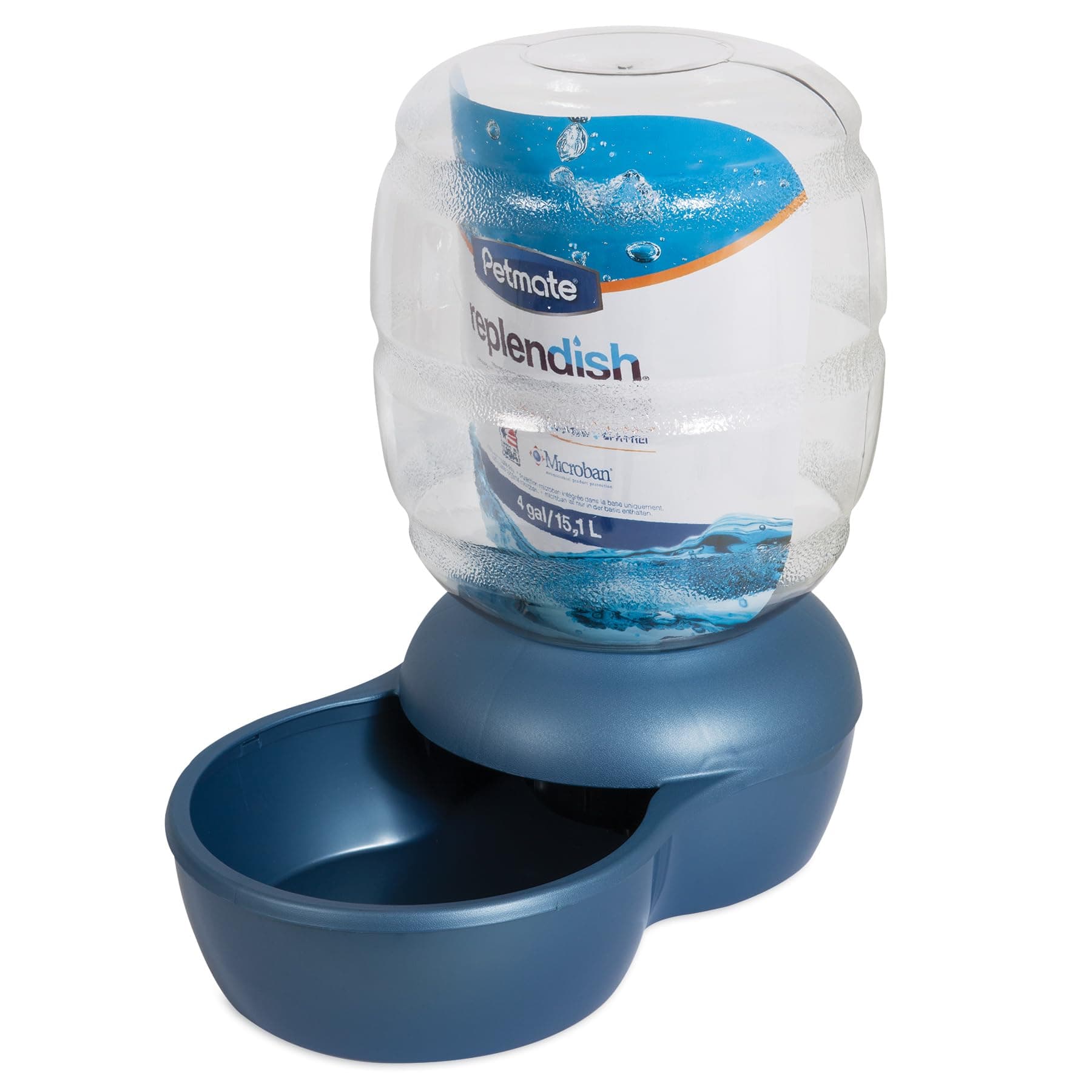 Petmate Replendish Automatic Gravity Waterer for Cats and Dogs, BPA-Free, No Batteries Required, Includes Charcoal Filter, 4 Gallons, Made in USA,Blue