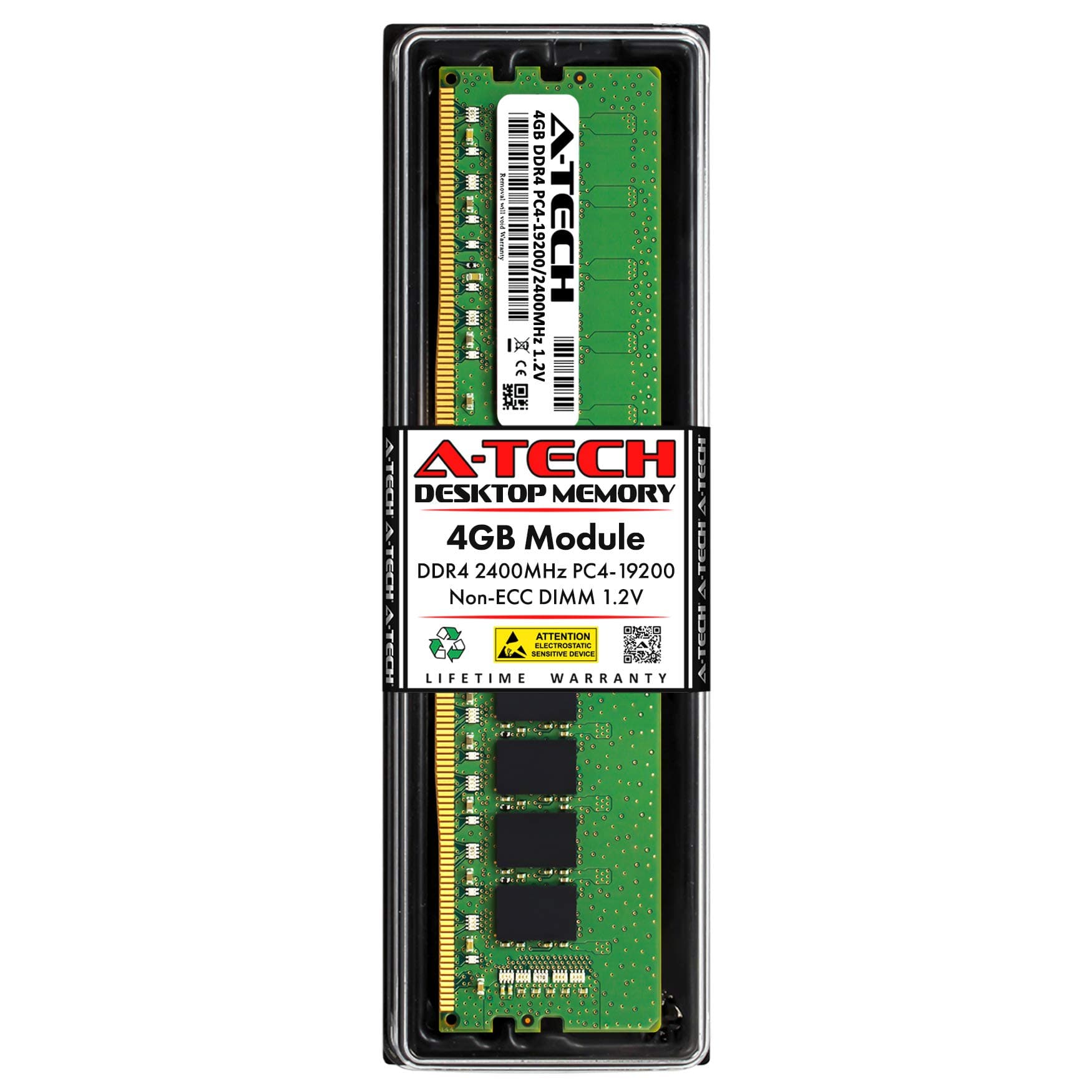 A-Tech RAM 4GB DDR4 2400MHz DIMM PC4-19200 (PC4-2400T) CL17 1.2V Non-ECC UDIMM 288 Pin - Desktop PC Computer Memory Upgrade Module