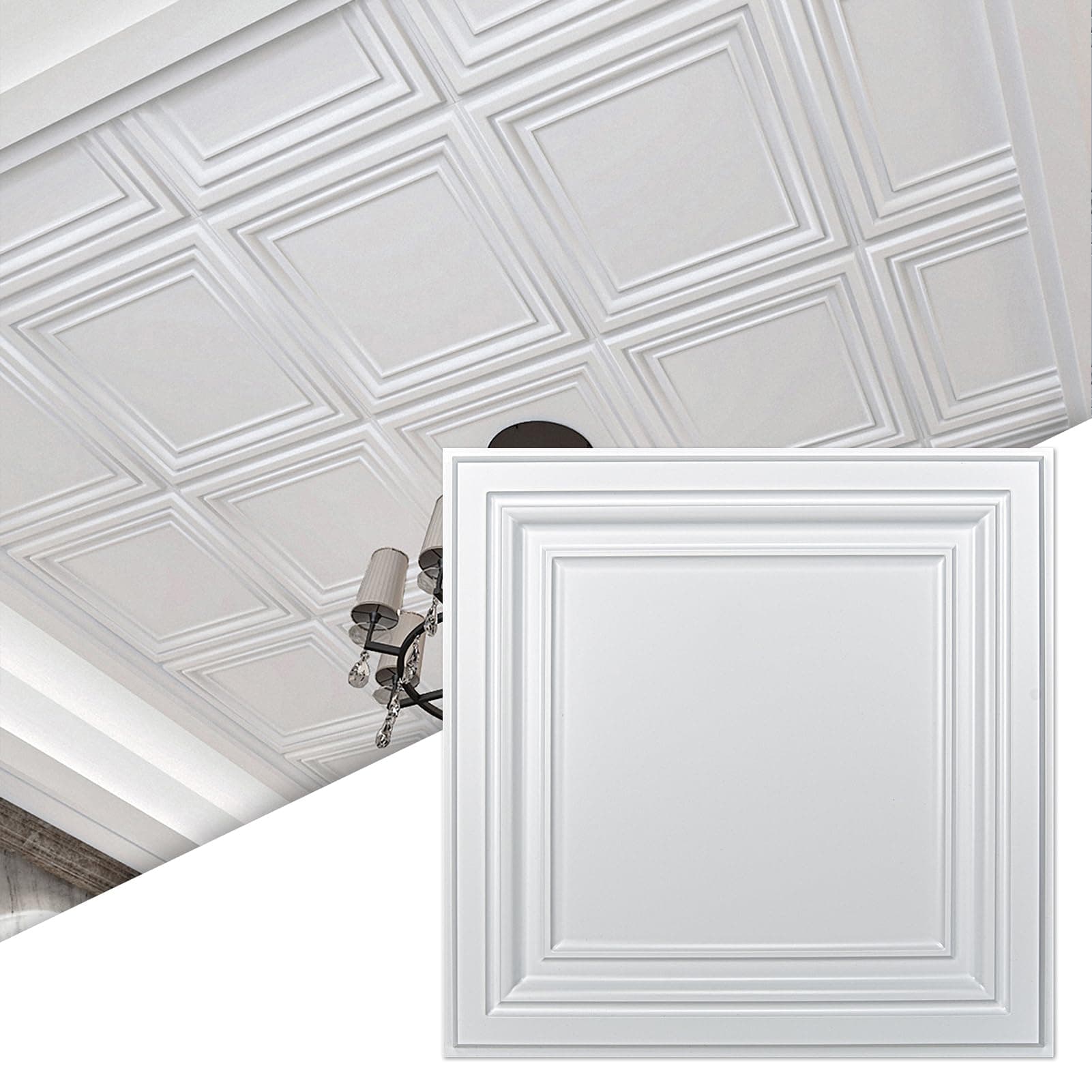 Art3d 12-Pack PVC Drop Ceiling Tiles (48 Sq.Ft), 24"x24" Decorative Panels for Home and Office, 2ft x 2ft, Bright White Finish
