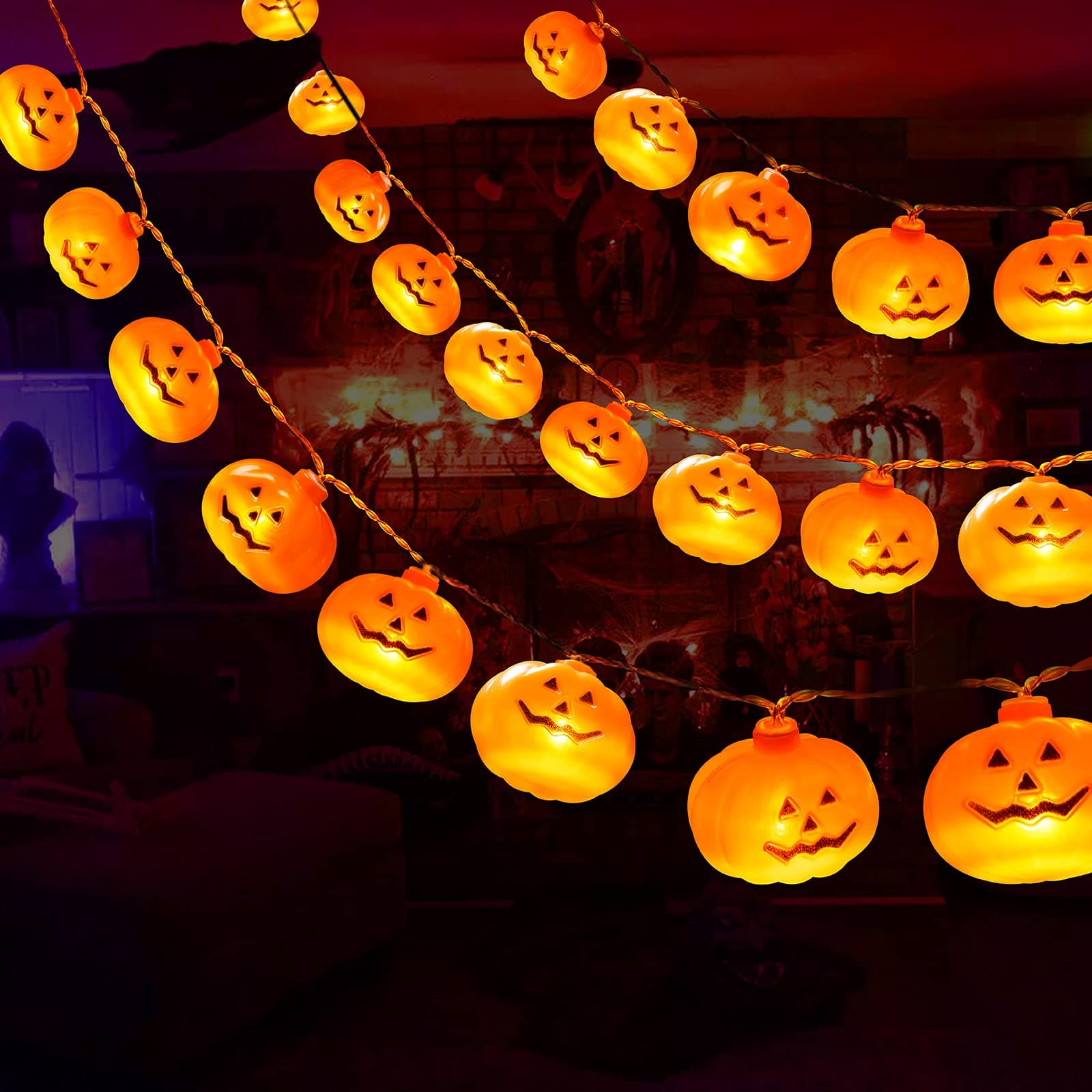 Halloween Decorations 19.7Ft 40 LED Pumpkin String Lights, Halloween Decor Indoor Outdoor Clearance Halloween Lights Battery Operated for Home Garden Yard Decorations Holiday Lights Party Supplies