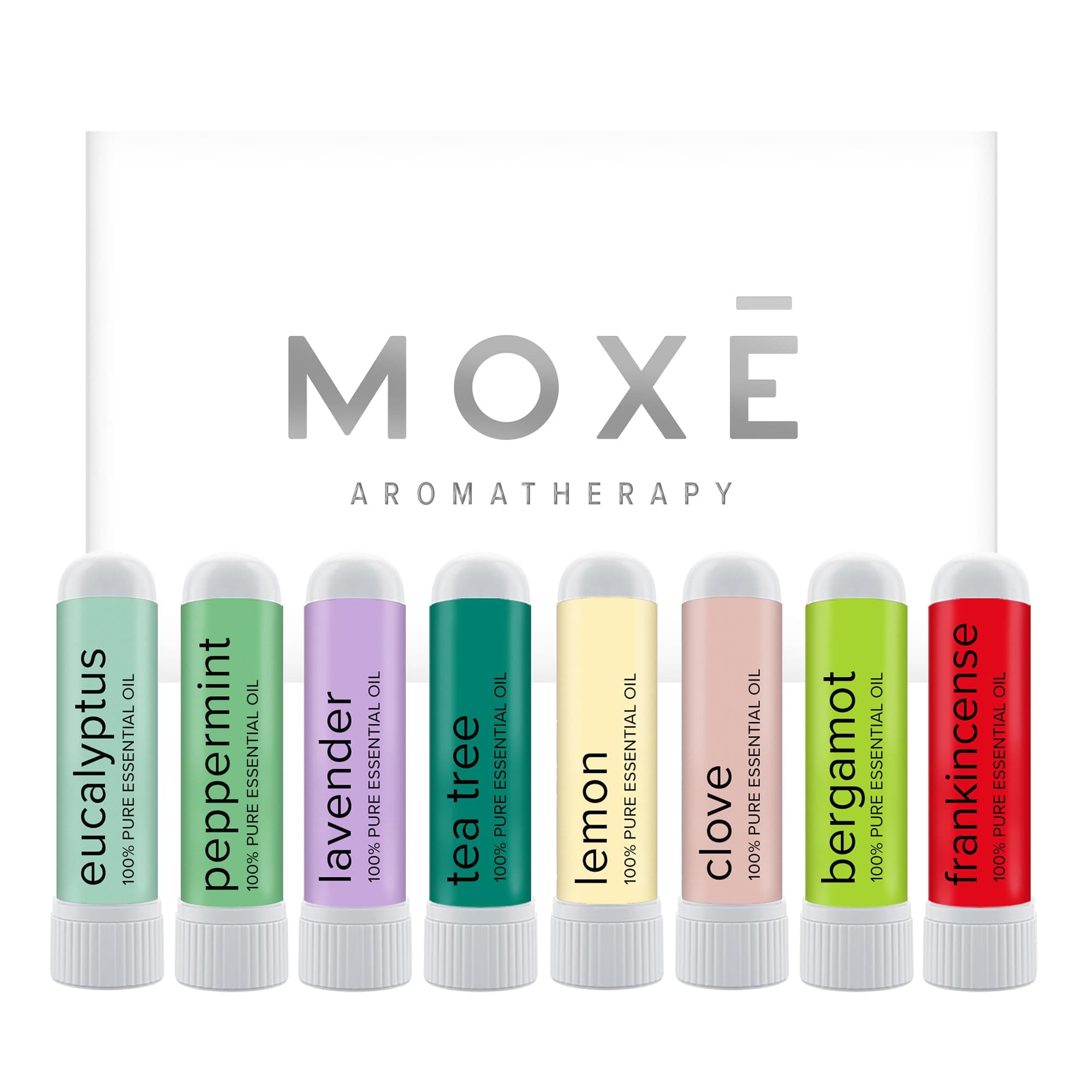 MOXE Aroma Stick 8 Natural Essential Oils (including Eucalyptus, Mint, Lavender, Tea Tree) 100% Plant Derived, Portable, Made in USA (Set of 8)