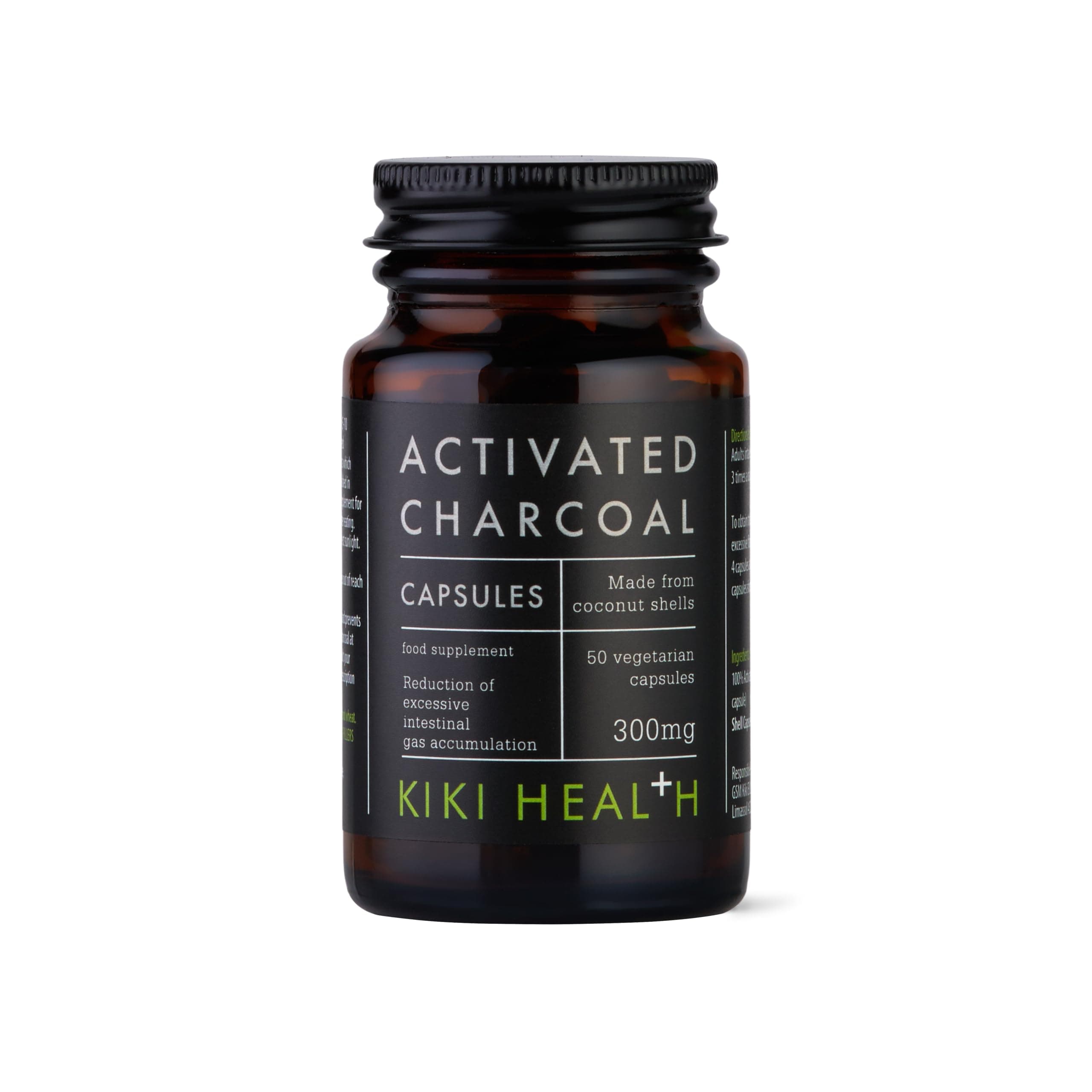 Activated Charcoal 300mg - Made from 100% Pure Coconut Shells - Contributes to Reducing Excessive Flatulence After Eating - Natural Teeth Whitener - 50 Capsules